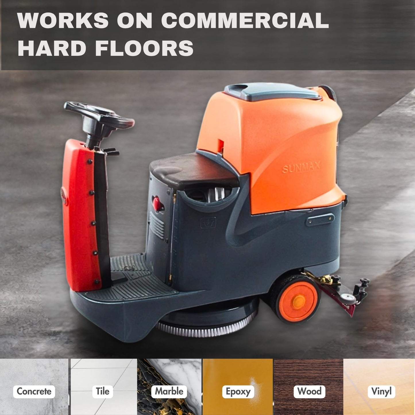 SUNMAX RT70 Ride-On Commercial Floor Scrubber Machine, 22" Brush, 31.5" Squeegee, 18.5/18.5-Gal Tanks, 48,400 Sq Ft/H, 5-Hour Runtime