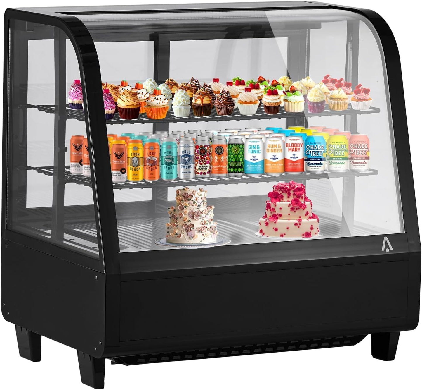 ActiveTrail 3.5 Cu.FtCommercial Display Refrigerator, Glass Door Merchandiser Cooler with Adjustable Shelves, LED Lighting, Sliding Rear Door, Temperature Control for Bakery, Cafe, Restaurant, Store