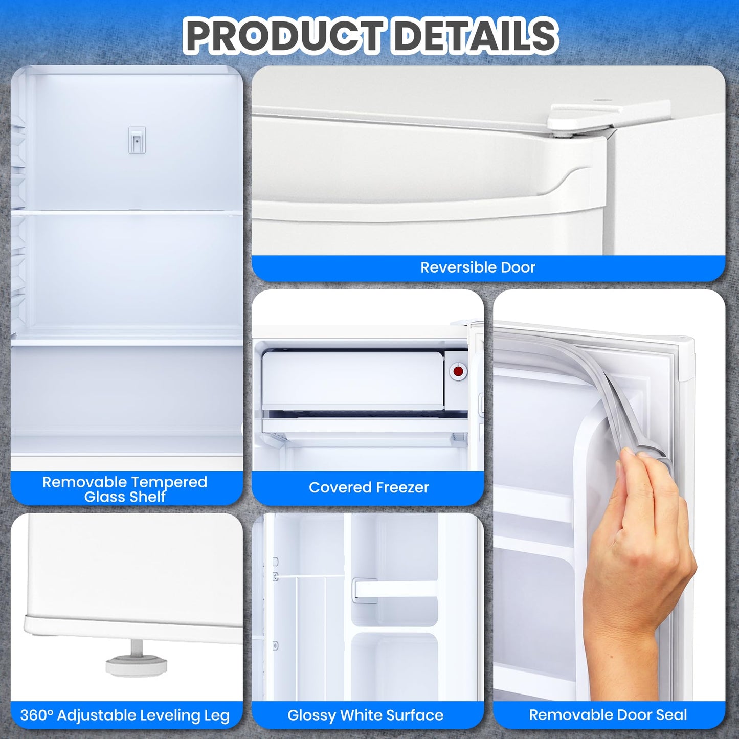 Garvee Compact Mini Fridge with Freezer, 4.5 Cu.Ft - Dual Zone Temperature Control, Single Door, 7 Adjustable Settings, Removable Shelves, Quiet & Energy Efficient - Ideal for Bedroom, Office, Dorm