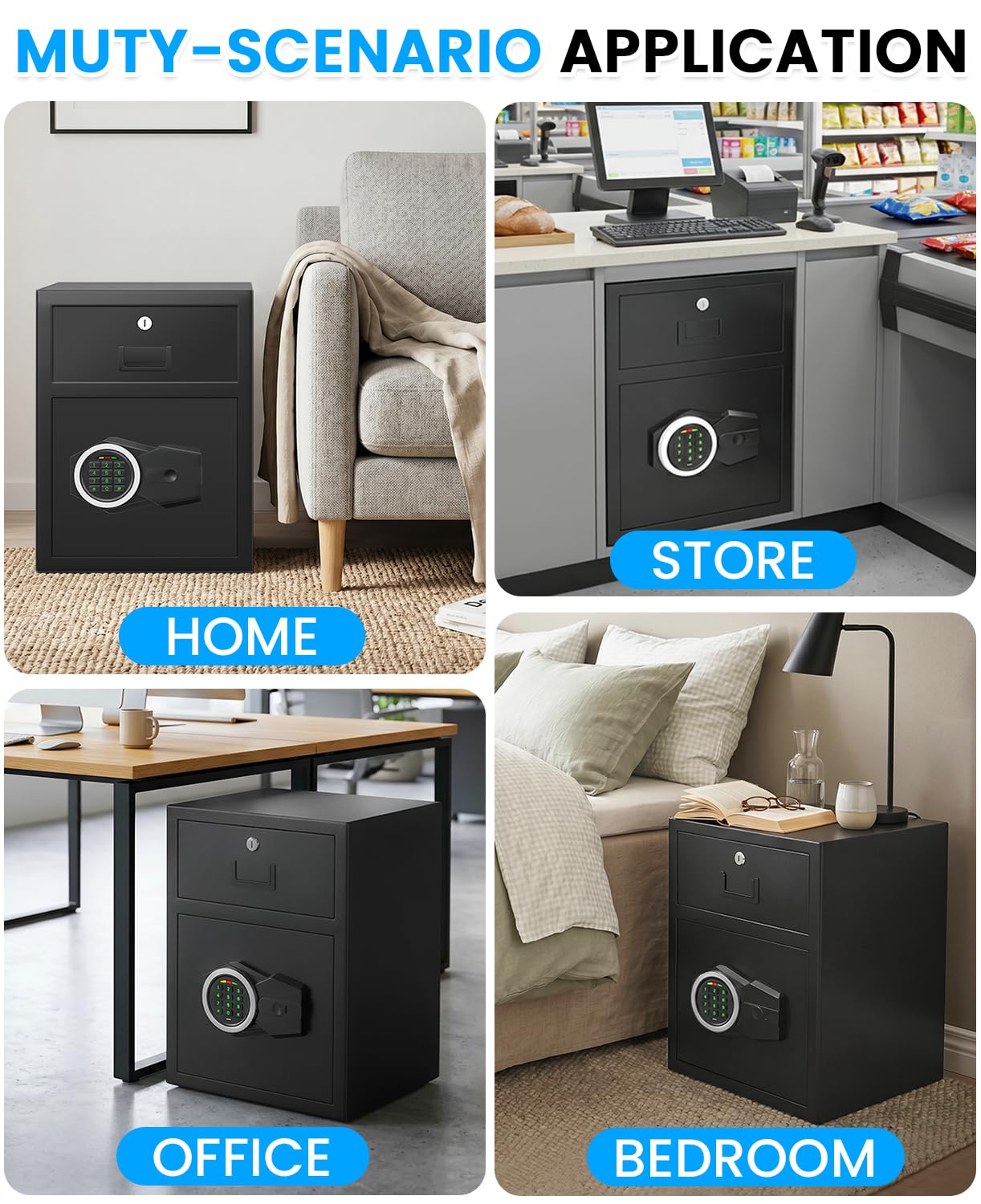 2.8 Cuft Safe Box for Home Documents, Anti-Theft Home Safe with Fireproof Bag, Drawer, Digital Backlit Keypad, Spare Key, Smart Alarm & Mute Function, Safes for Home Office of Money Valuable Jewelry