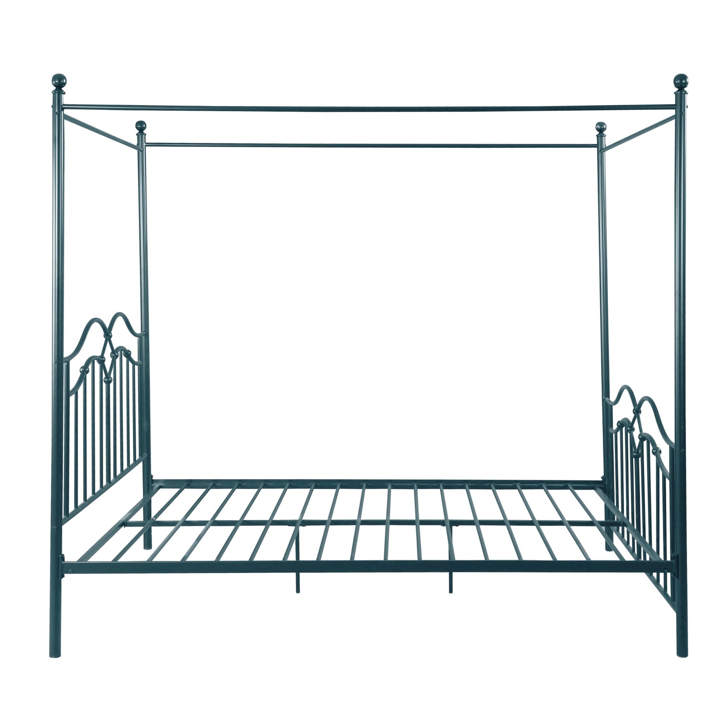 Merax Queen Size Canopy Bed Frame, Metal Four-Poster Platform Bed Frame, Under-Bed Storage Space, No Box Spring Needed Easy Assembly Blue