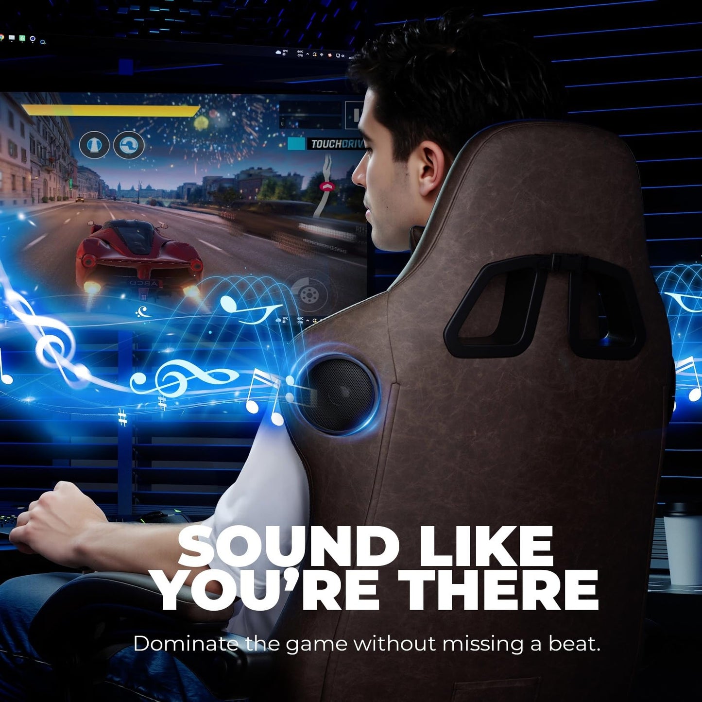 GTPLAYER ACE-PRO Music Gaming Chairs – Built-in Speakers, App Support & Bluetooth Control, Computer Game Chairs with Footrest for Adults, Ergonomic Reclining Silla, Linkage Armrest, Light Brown