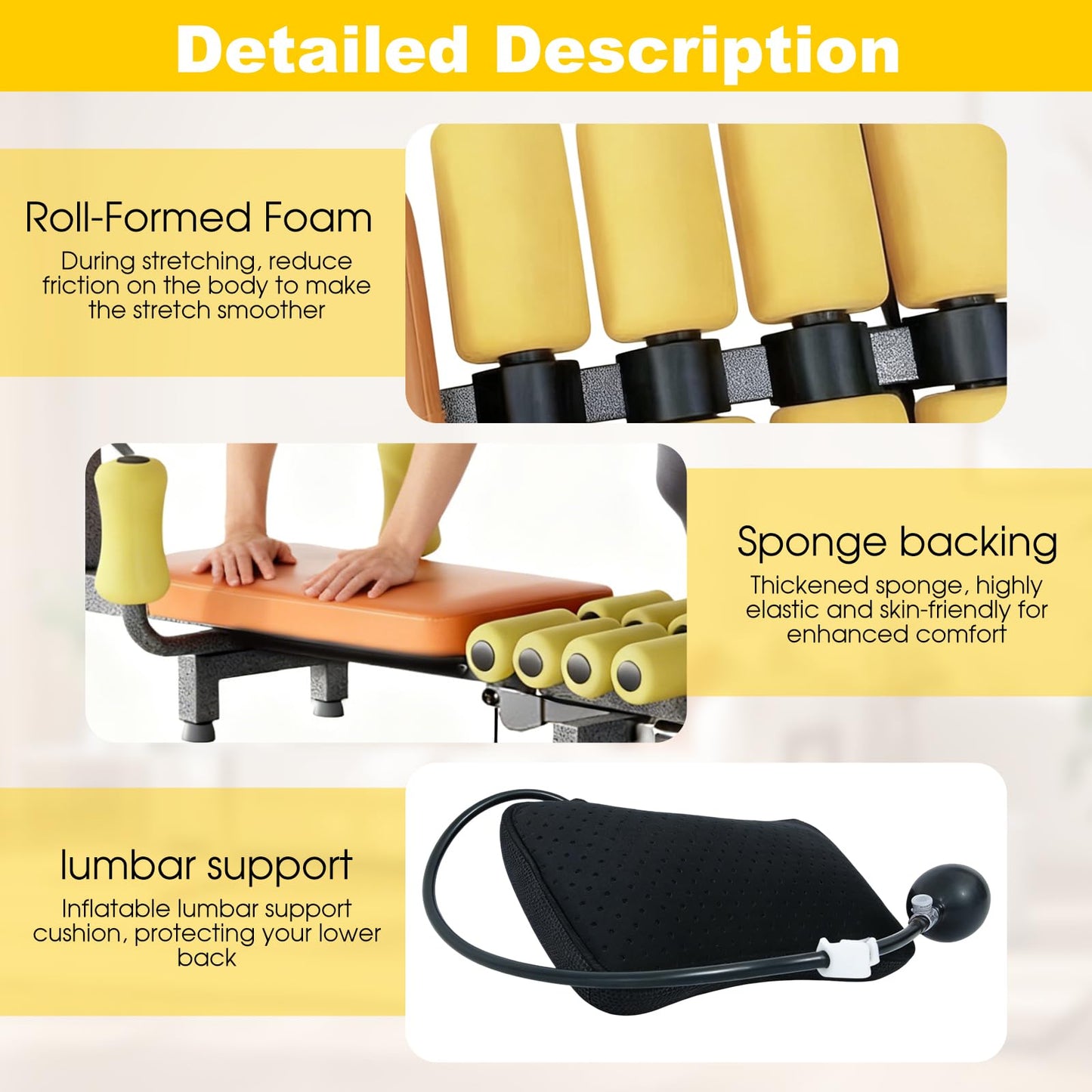 Electric Fitness Full Body Traction Table Inline Back Stretcher Bench with Cervical Traction Massage Cervical Bed 286.6 Lbs Weight Capacity for Lower Back Pain Relief (Brown)