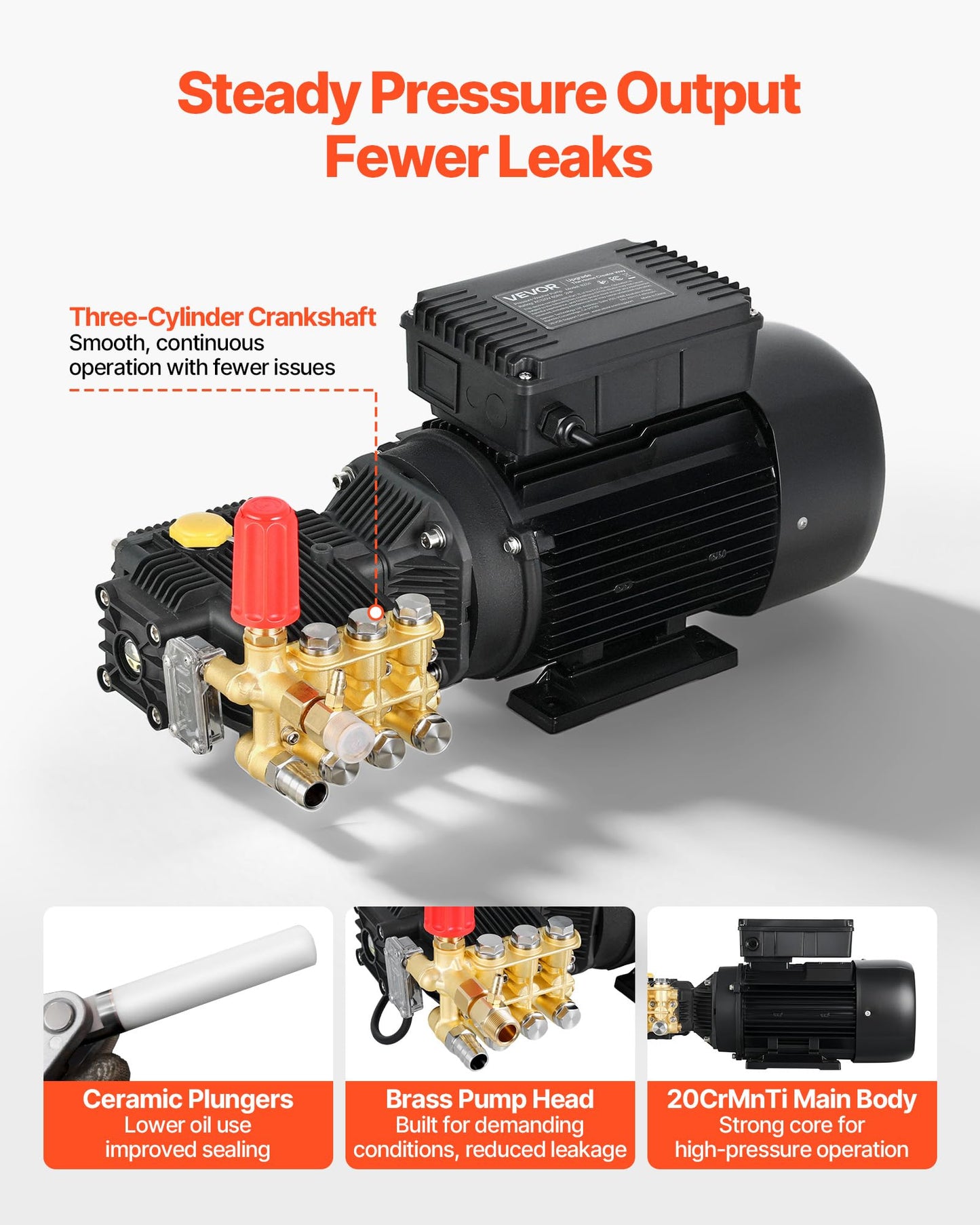 VEVOR Electric Pressure Washer Pump Kit, 1220 PSI, 2.2 GPM, Triplex Power Washer Pump with 2 HP Motor 120 V, Adjustable Water Pressure, for Washing Cars, Gardens, Exterior Walls, Machinery Equipment