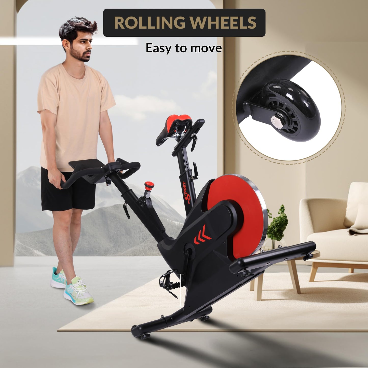 MERXENG Indoor Cycling Bike, Stationary Bike with Electromagnetic Control & Smart Knob Resistance, 28lbs Rear Flywheel, LCD Monitor, iPad Mount & Seat Cushion for Home Cardio Workout