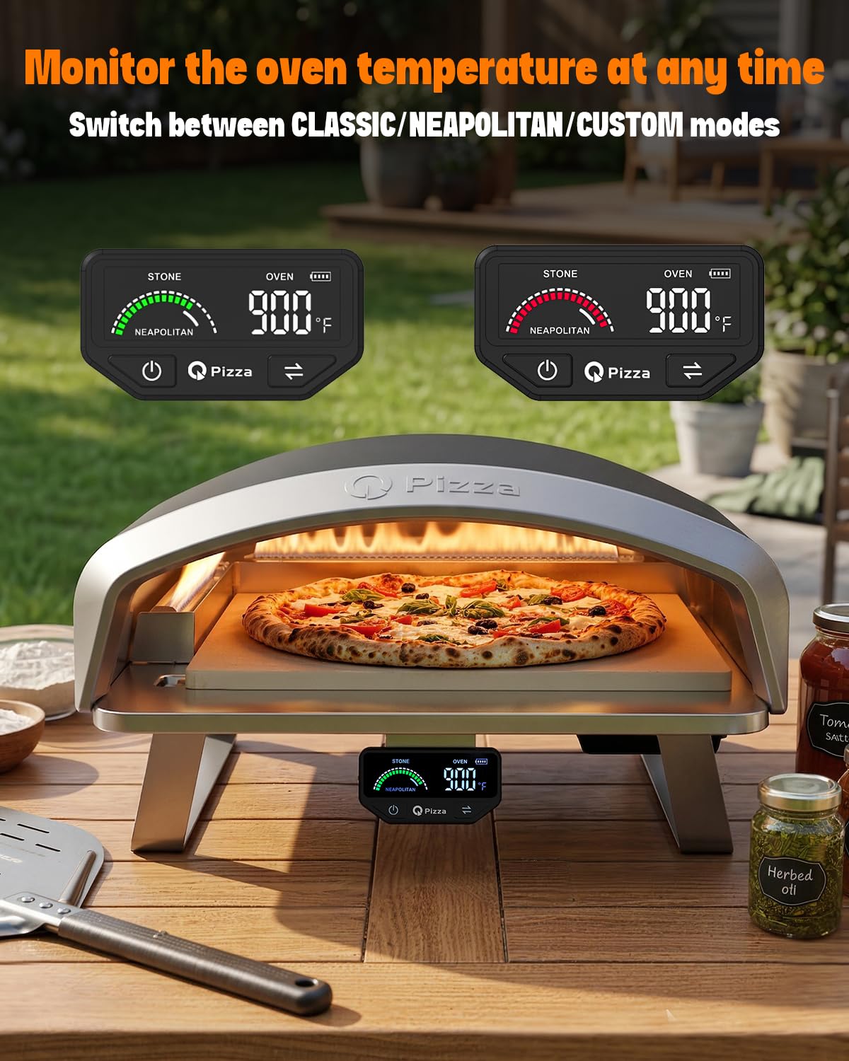 Q Pizza Propane Gas Pizza Oven with 16" Baking Stone for Bigger Size Pizzas & More Food, Outdoor Portable Pizza Stove with Thermometer for Patio Backyard Camping Tailgating, PS110