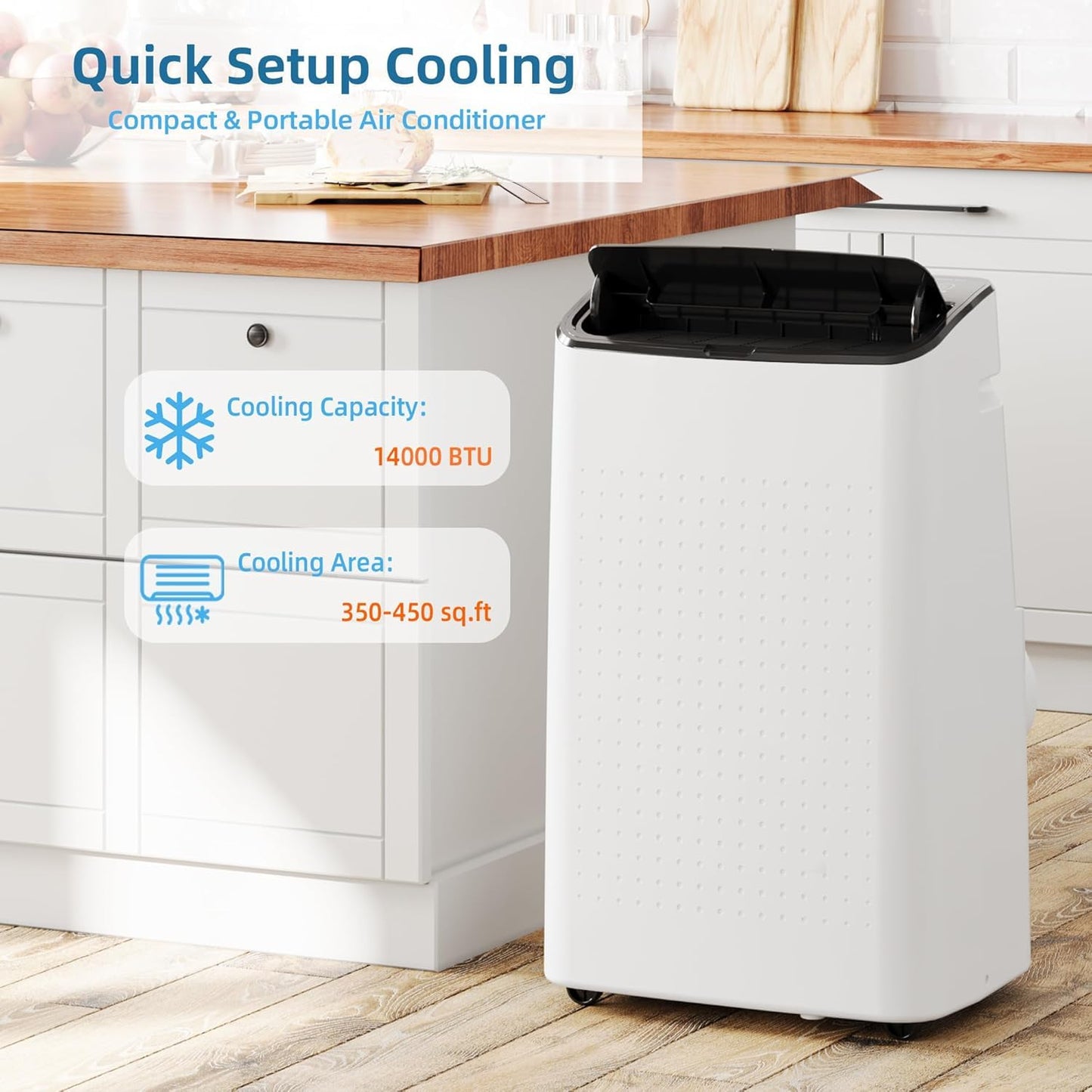 Garvee 1,4000 BTUs Portable Air Conditioner for 750 Sq.Ft Max.Portable AC Unit with Dehumidifier, Fan, Sleep, 24H Timer&Installation Kit, DOE Certified, Ceer 7.7,48dB,Remote Control,1115W,Grey