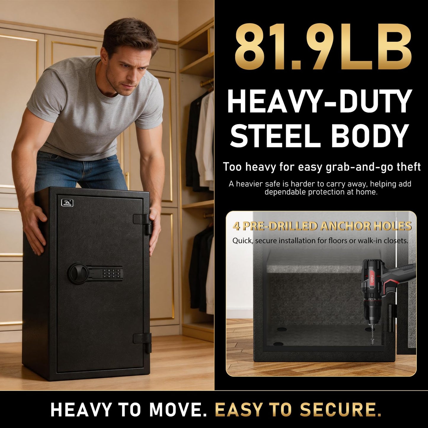 TIGERKING Fireproof Safe for Home Office, 3.47 Cu Ft Heavy Steel Security Safe with 30-Min Fire Protection at 1200°F, Digital Keypad Lock, Removable Shelves for Documents Cash Jewelry