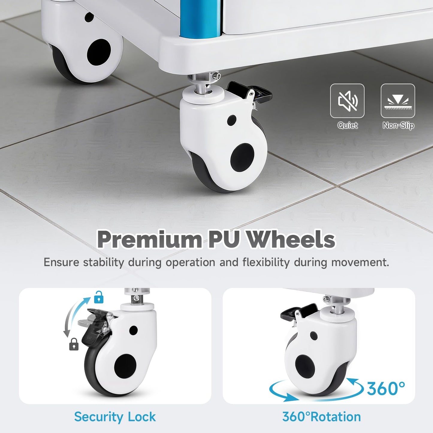 Deerplanet Crash Cart Medical ABS Material, Medical Cart with Drawers, Adjustable IV Pole, Silent Casters, Trash Bins, O2 Holder, Needle Disposal Holder, CPR Board, Nursing Cart for Hospital Clinic