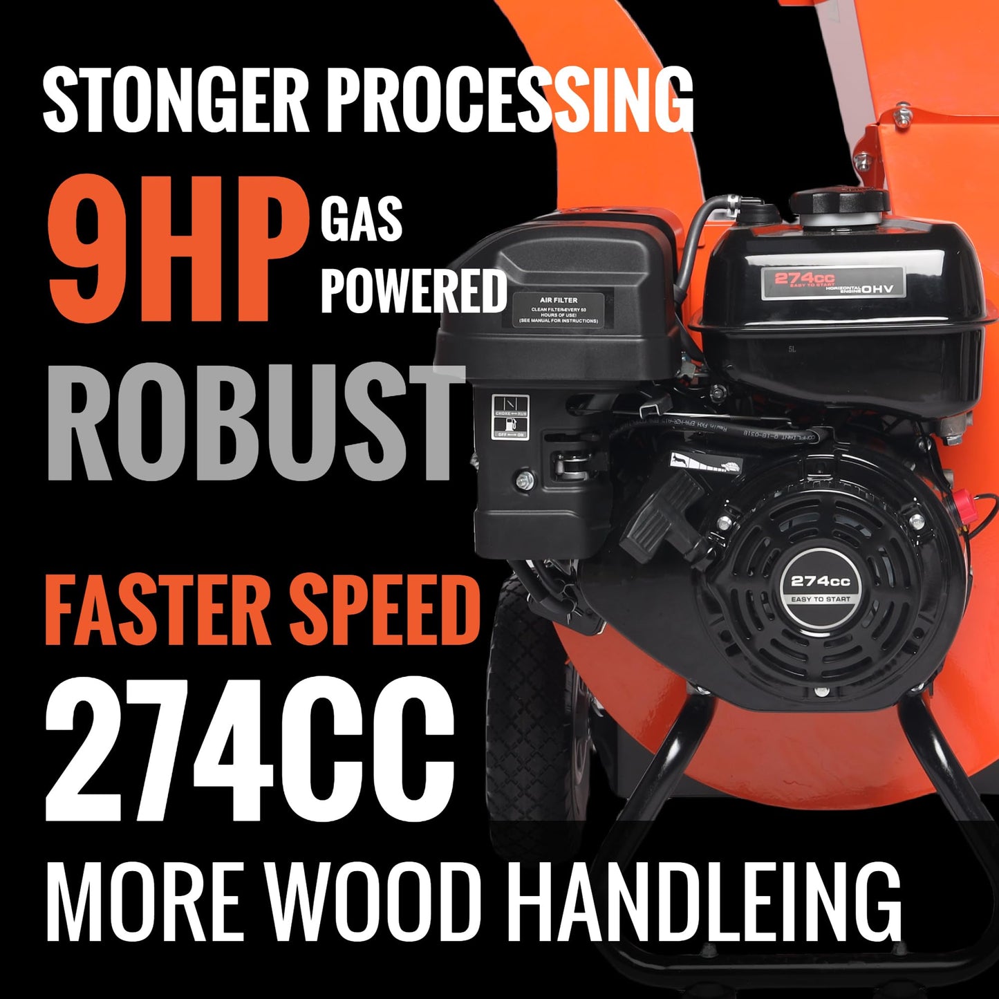 EFCUT C40 Wood Chipper 4" inch Max Diameter Capacity 9 HP 274cc Gas Powered Engine Heavy Duty Shredder Mulcher