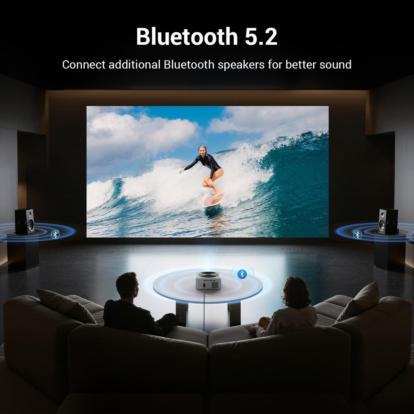 HAPPRUN 1500 ANSI Lumens Outdoor Projector with Built-in Streaming Apps, 4K Decoding Resolution, Auto Focus, Dolby Audio, Smart Projector with WiFi 6 and Bluetooth 5.2, Indoor Home Theater