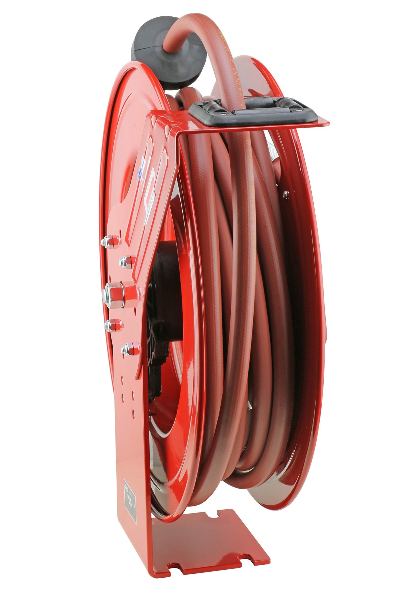 Lincoln 83753 Value Series Air/Water Retractable Hose Reel with 50' x 3/8" Rubber Air Hose, 1/4" NPT, 300 PSI, Slotted Mounting Base, 5-Position Adjustable Outlet Arm, All-steel Construction, Red