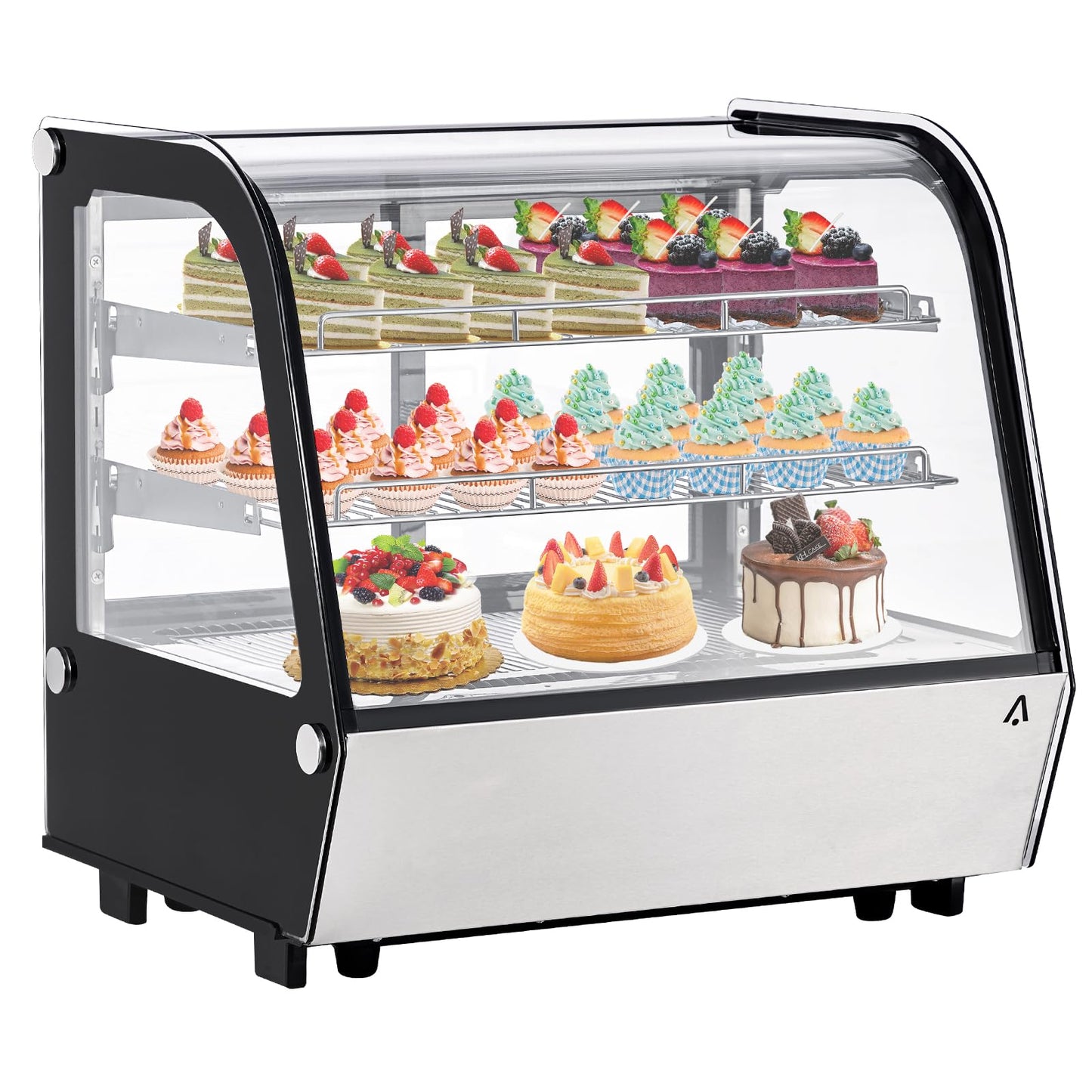 Garvee 4.2 Cu.Ft Refrigerated Display Case, Countertop Glass Door Beverage Refrigerator, Commercial Drink Cooler with LED Light and Rear Sliding Doors, Black