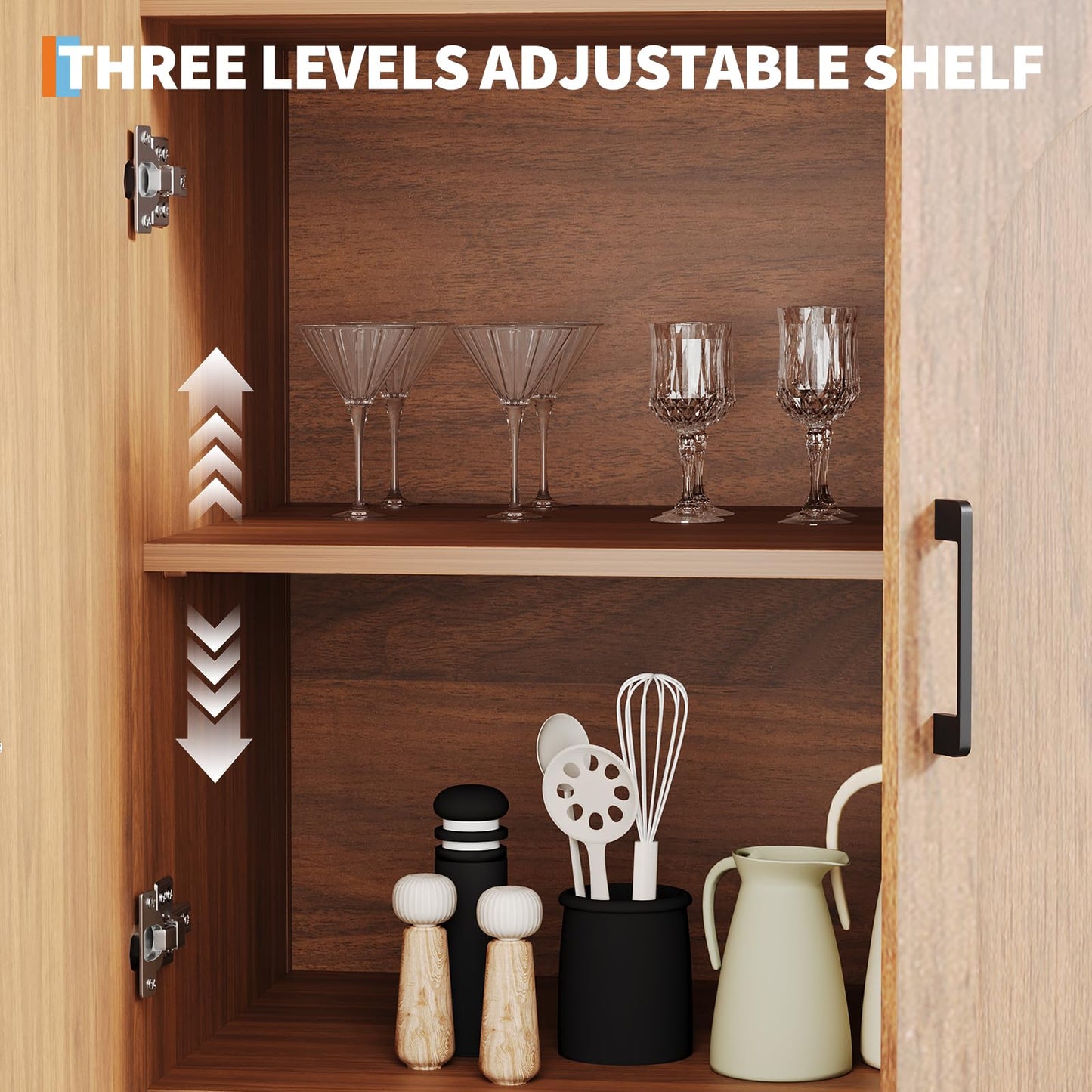 IDEALHOUSE 71" Tall Bookshelf Arched Cabinet with Storage, Mid-Century Bookcase Modern Wooden Kitchen Pantry Display Storage Cabinet with Open Adjustable Shelves for Living Room Home Office