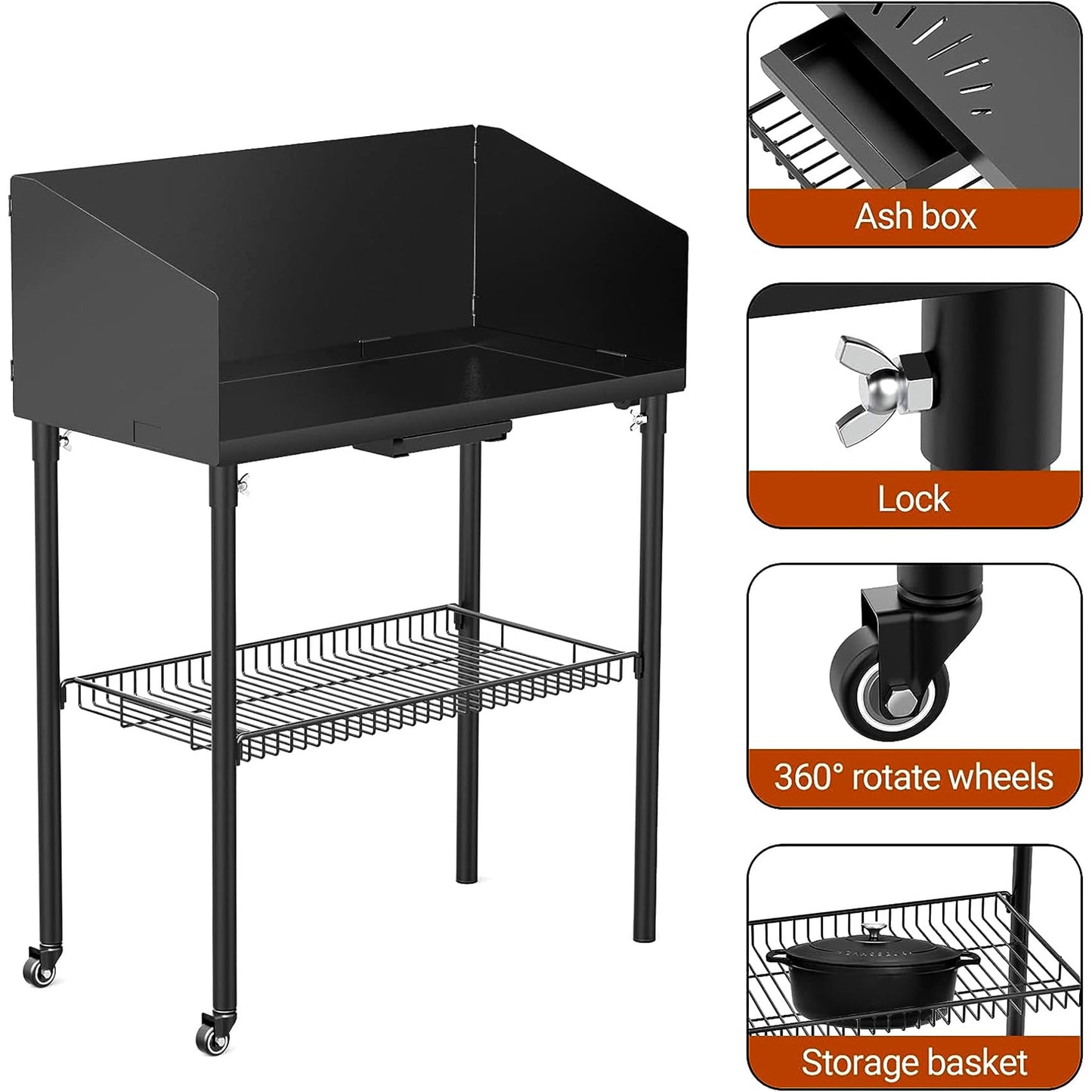 onlyfire Outdoor Camp Cooking Table for Dutch Ovens and Food Preparation, Collapsible Grill Table Camping Kitchen Station with Side Windscreen & Storage Basket for Backyard BBQ Picnic RV