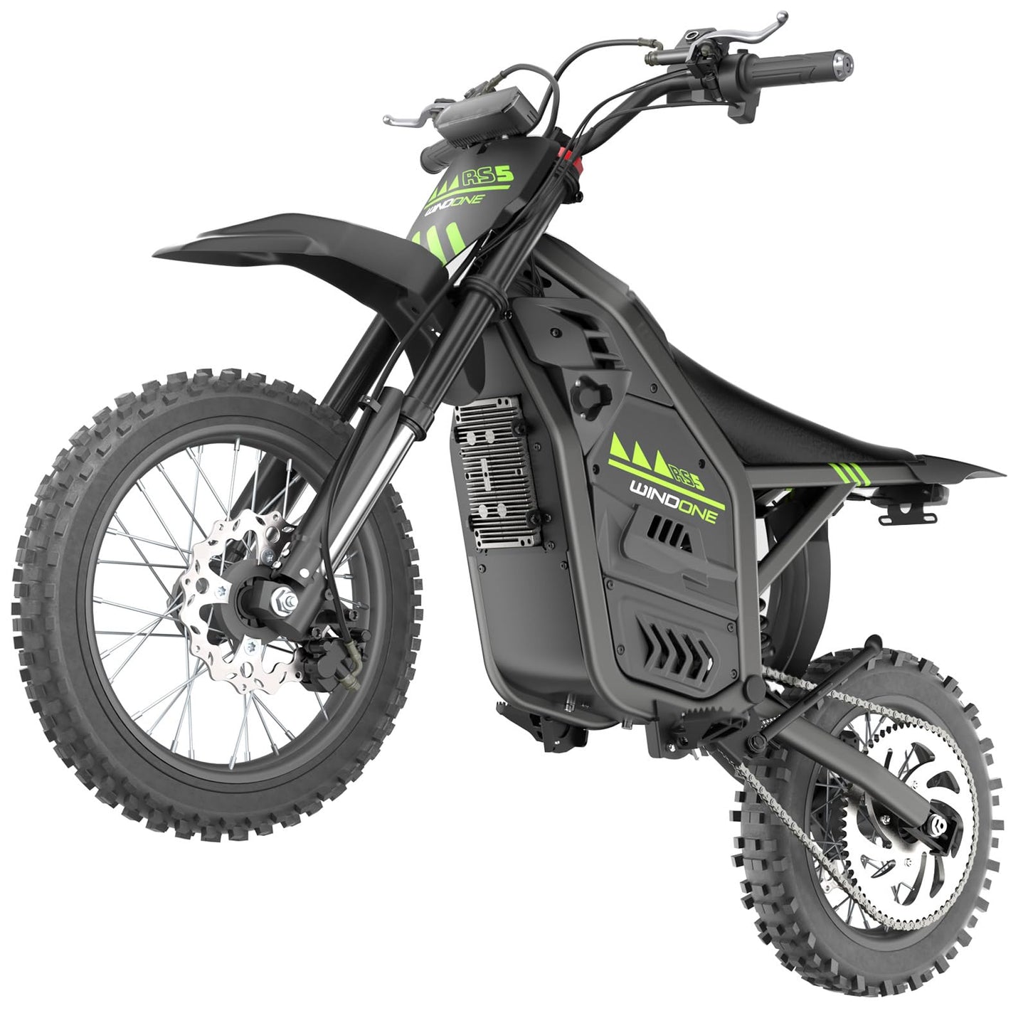 WindoneRide RS5 Electric Dirt Bike, 2200W 37MPH Electric Motorcycle, 48V/22.5Ah Battery Ebike, Full-Suspension Off-Road Mountain E Dirt Bike, Dual Hydraulic Brakes, Green
