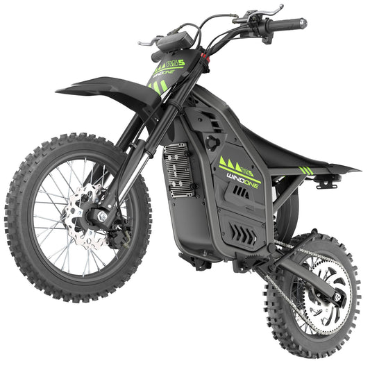 WindoneRide RS5 Electric Dirt Bike, 2200W 37MPH Electric Motorcycle, 48V/22.5Ah Battery Ebike, Full-Suspension Off-Road Mountain E Dirt Bike, Dual Hydraulic Brakes, Green