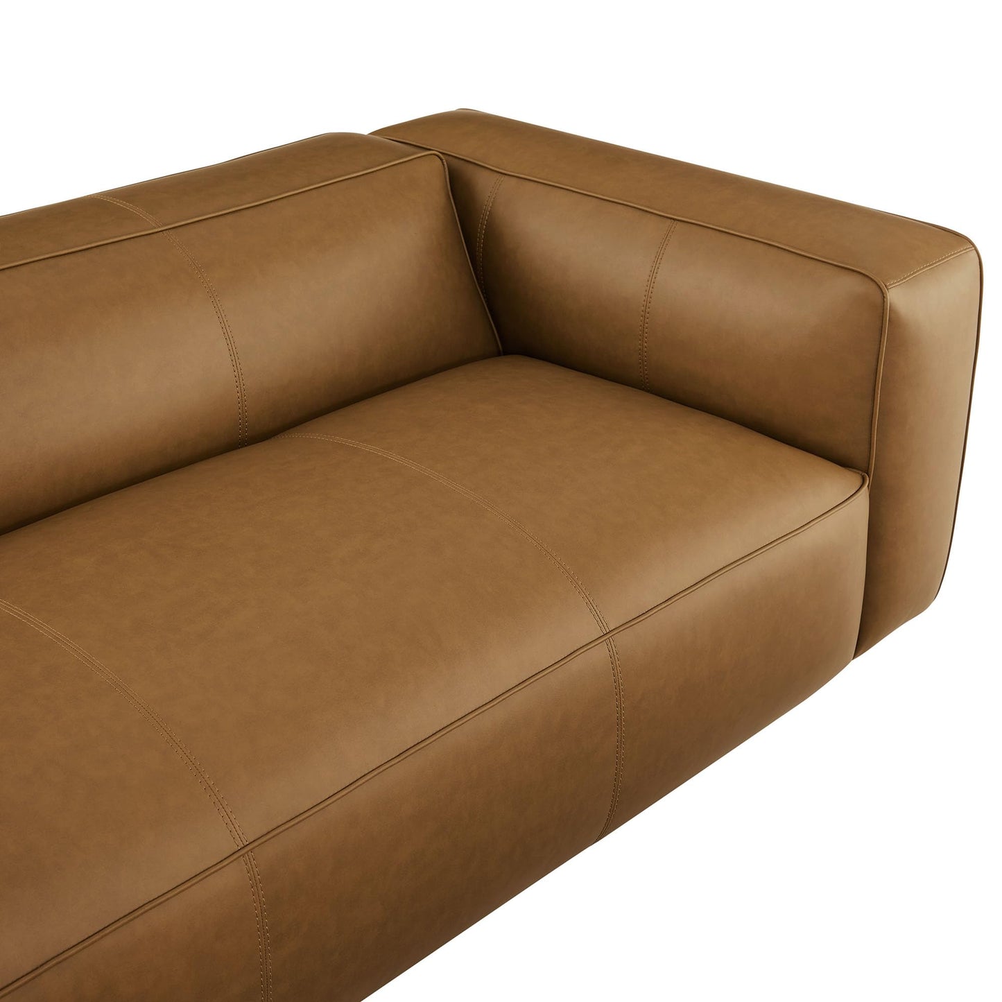 Modway Auren Vegan Leather Sofa in Camel - Faux Leather 3 Seater Couch - 88 Inch Comfy Modern PU Leather Sofa - Oversized Mid Century Modern Couch for Living Room, Apartment, Loft
