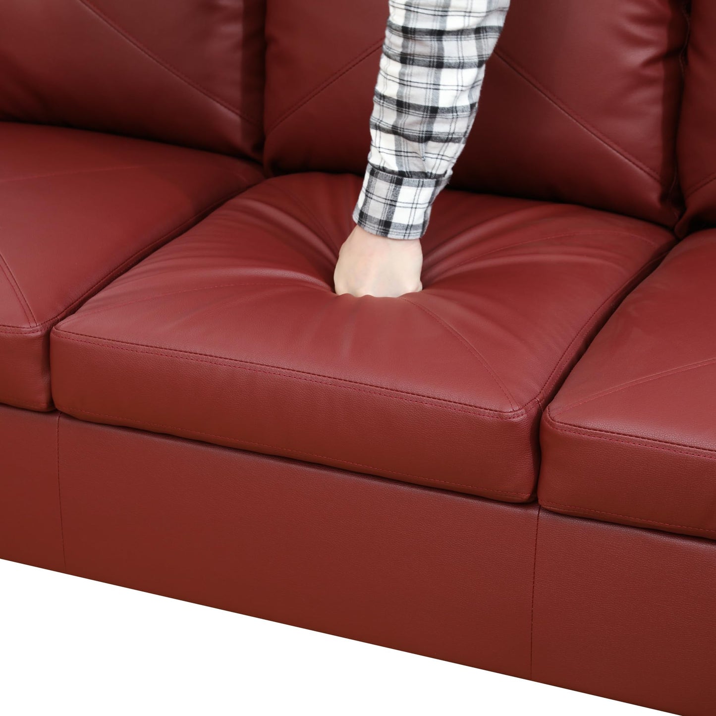 NicBex Leather 97" L Shaped Couch Sectional Couches for Living Room, 2-Piece Modular Sofa with Movable Chaise & Deep Seat for Apartment, Bedroom, Office, Red
