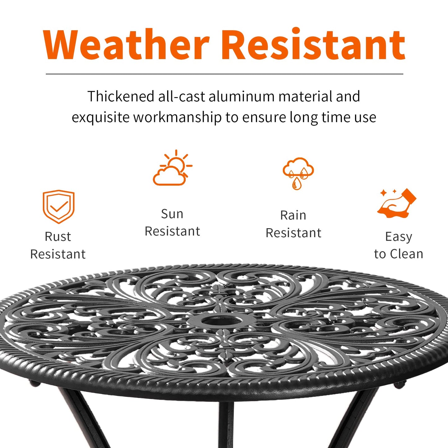 Withniture Bistro Set 3 Piece Outdoor, Bistro Table and Chairs Set of 2, All Weather Patio Bistro Set with Umbrella Hole, Patio Set for Garden, Black