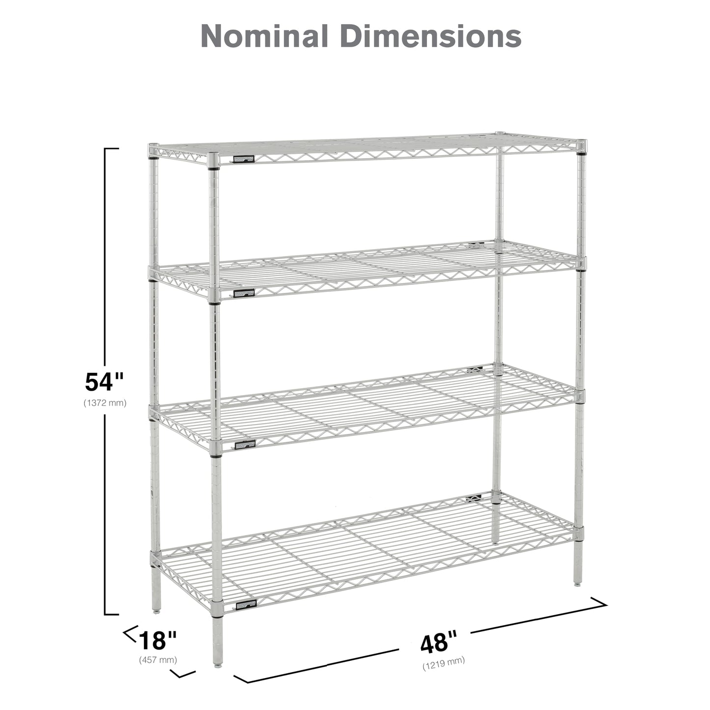 METRO Professional's Choice Commercial-Grade NSF Shelving Unit - Multipurpose Adjustable Wire Shelf for Home, Garage, Kitchen and More - 4 Shelves, 18" W x 48" L x 54" H - Chromate