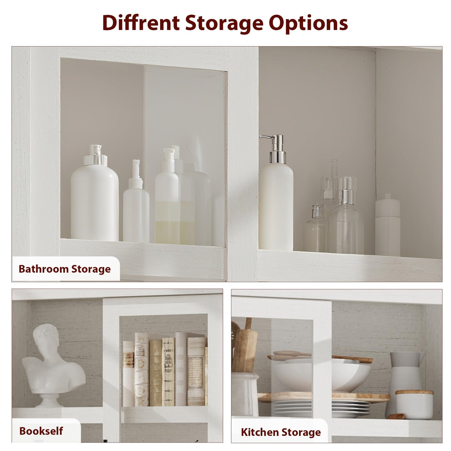 Garvee Tall Kitchen Pantry Cabinet, Farmhouse Wood Storage Cabinet with 4 Doors and Adjustable Shelves, Sturdy Frame, 70.45" Large Office Bookcase Cabinets for Kitchen, Dining, Office, Rustic White