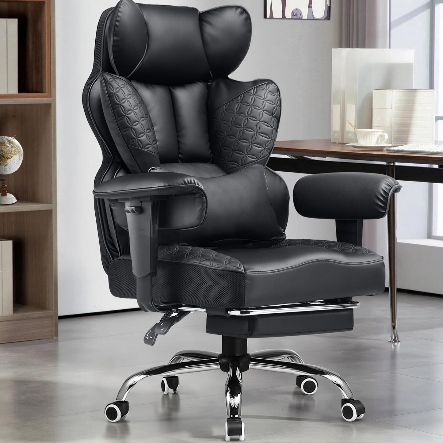 GTPLAYER Big and Tall Gaming Chair 400lbs Heavy Duty Office Chair with Foot Rest & Ergonomic Pocket Spring Lumbar Support, High Back 3D Saddle Shaped Cushion for Back Pain Relief, Matte-Black