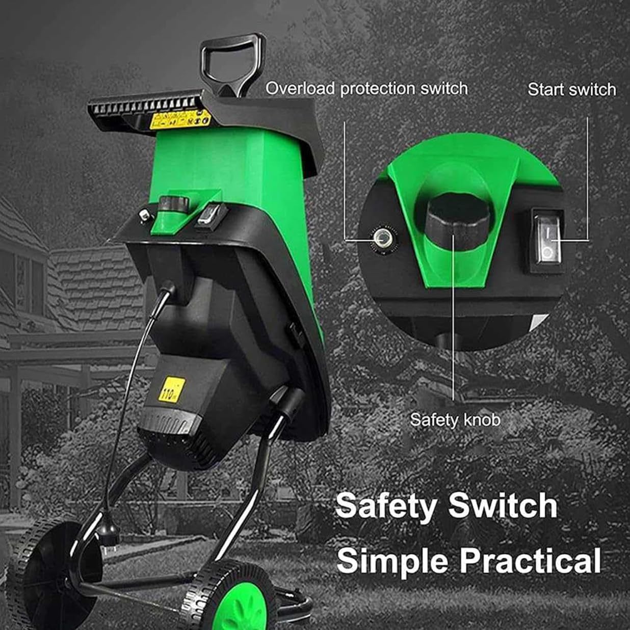 Nuxyyds 2400W Electric Garden Shredder, Wood Chipper Garden Mulcher for Leaves and Branches with 50L Collection Bag & Wheels, Max Diameter 40mm, for Yard Cleanup, Composting Green