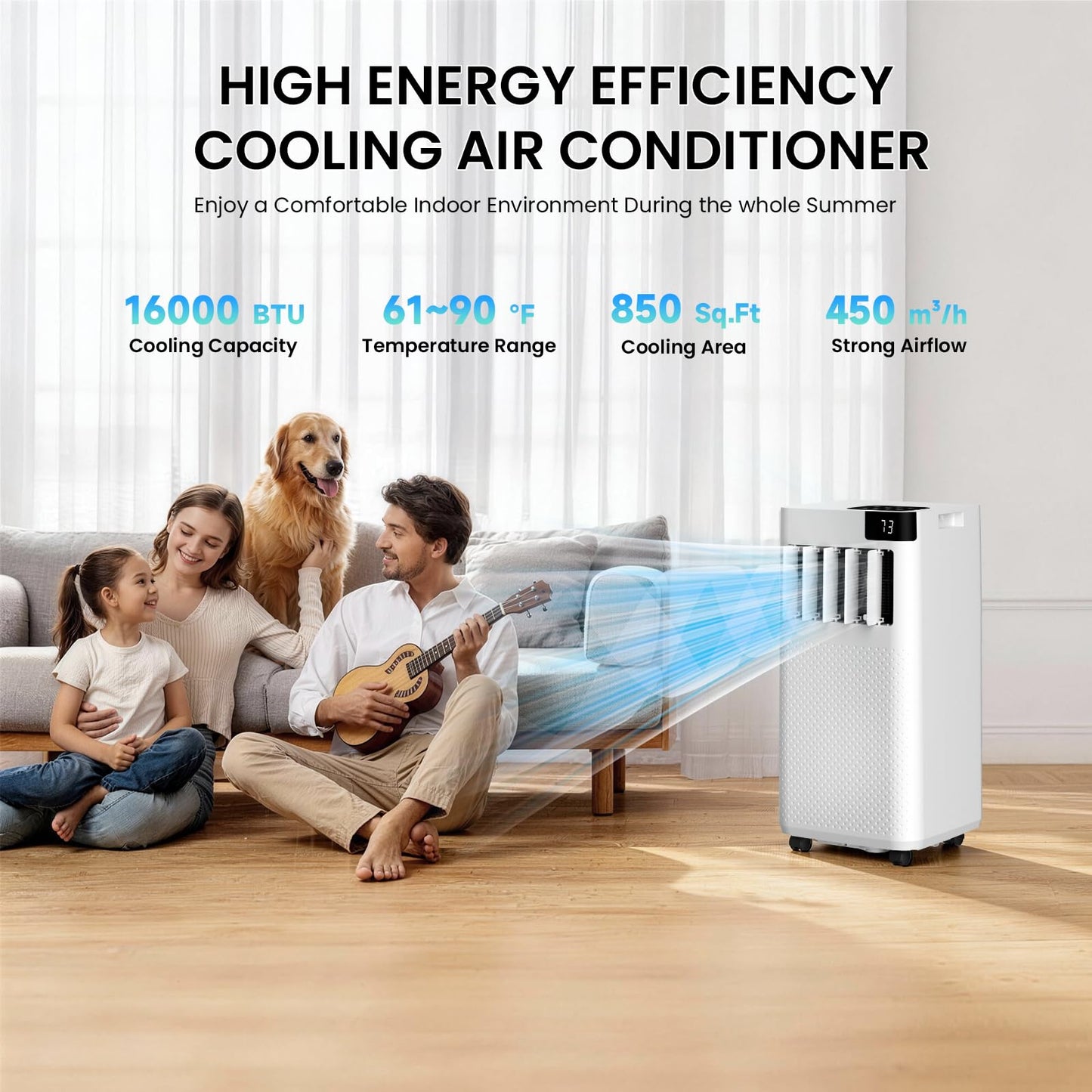 Augsmile Portable Air Conditioner 16,000 BTU with WiFi App Control, 5-in-1 AC Unit (Cool, Fan, Dehumidifier, Sleep, Timer) for Rooms up to 850 sq ft, Leak-Proof Design, Window Kit