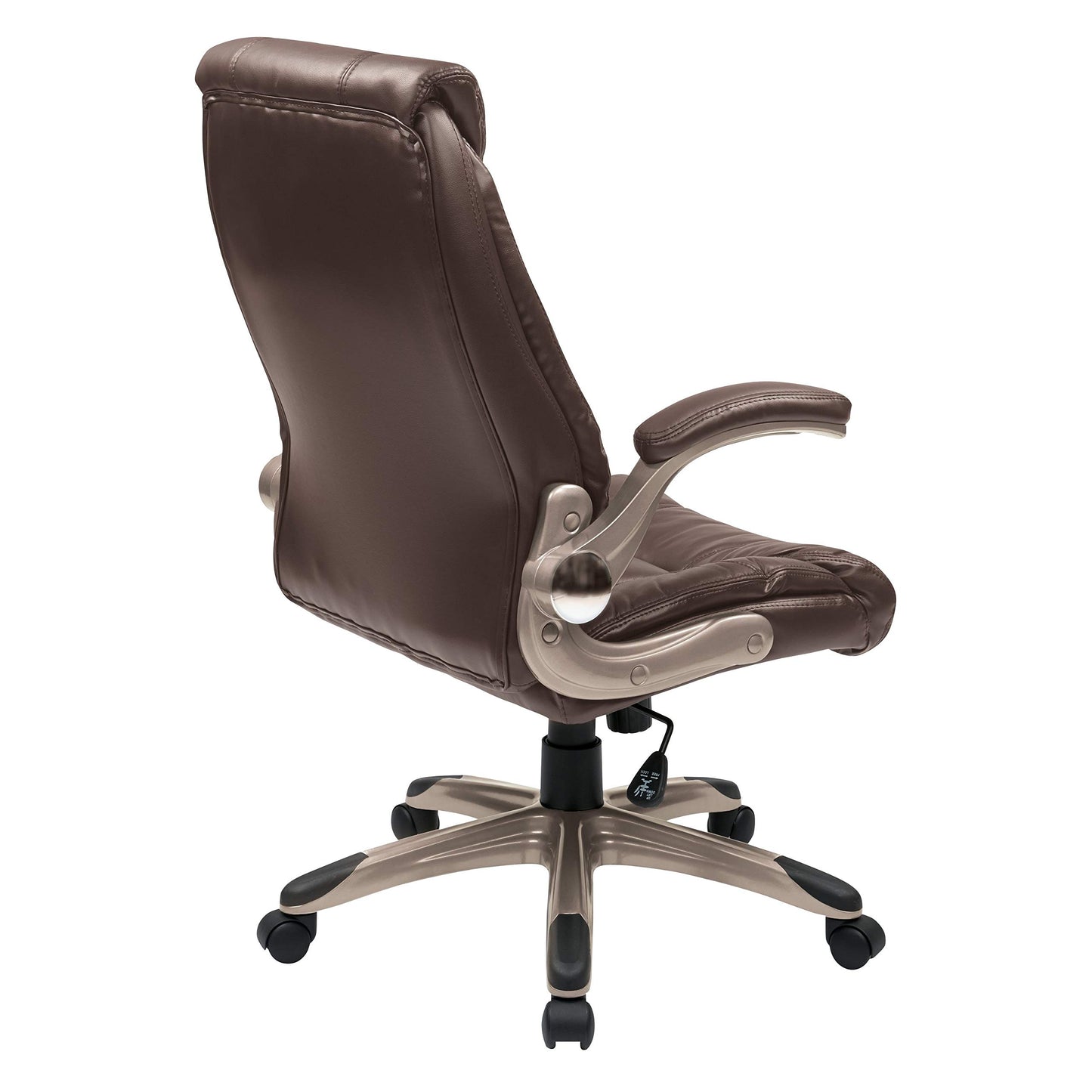 Office Star FL Series Faux Leather Mid-Back Manager's Office Chair with Padded Flip Arms, Espresso with Cocoa Base