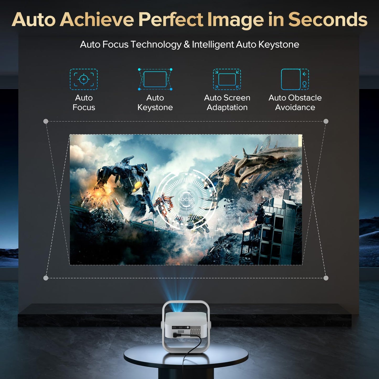 [Official Licensed Google TV] Projector, Smart 4K&1080P Projector with WiFi and Bluetooth, Auto Focus & Keystone, Voice Control Movie Video Projector, Home Projector with 360° Rotating Stand