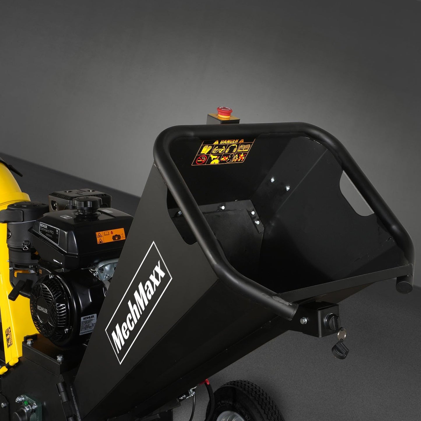 MechMaxx 5'' inch Kohler 429cc 14hp E-Start Gas Powered Wood Chipper Shredder Mulcher with Towbar/Emergency Stop Button,Model GS1500 Black
