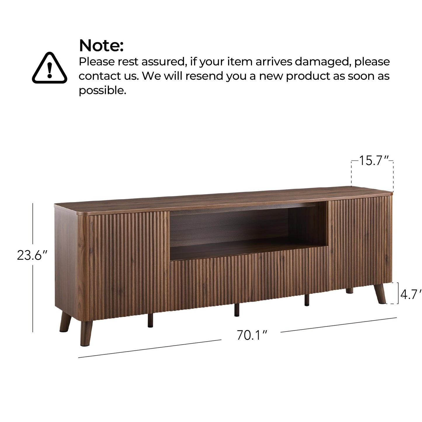 CHITA TV Stands for Living Room, Mid Century Modern TV Stand for 80 inch TV with Storage, Drawers, Adjustable Shelves, Walnut