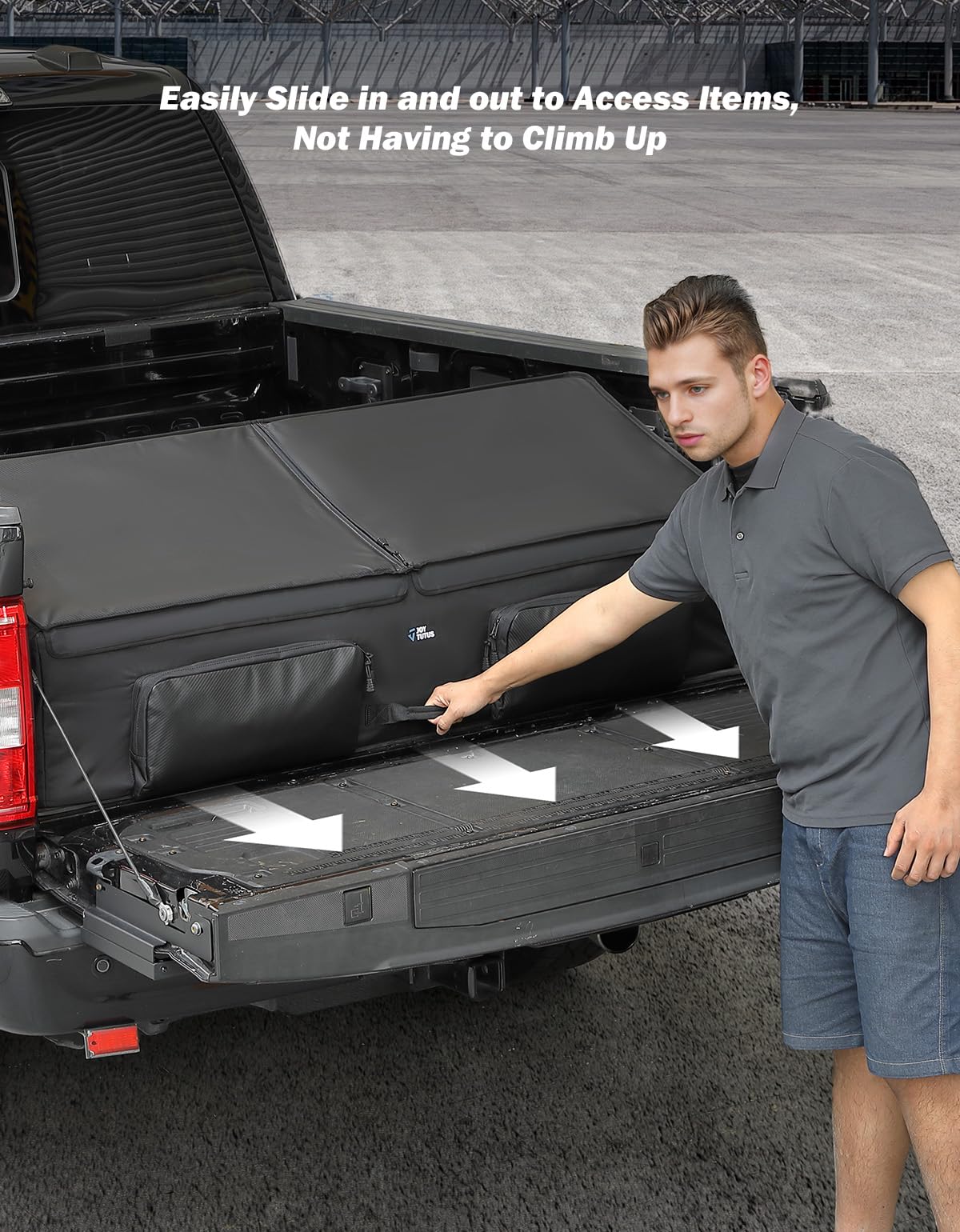 JOYTUTUS Upgrade Full Size Truck Bed Cargo Box Organizer for Pickup, Truck Bed Storage Organizer Carrier Accessories for Groceries, Golf, Easily Slide in and Out, Easy Access