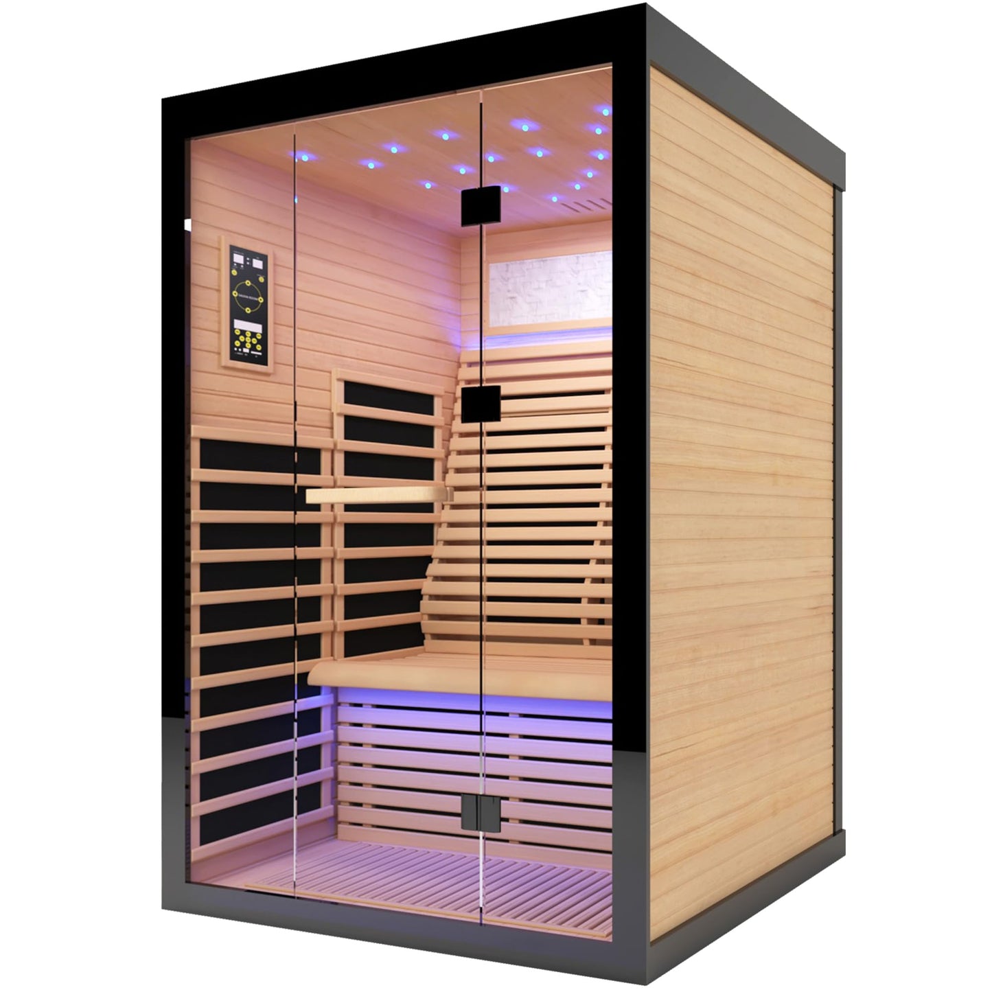 Infrared Sauna for 2 Person, Far Infrared Home Dry Sauna, Low EMF Canadian Hemlock Wood Sauna for Men Women Elder Indoor Use, Starry Starlight Ceiling, Fast Heating Easy Assembly 53.2×47.2×74.8"