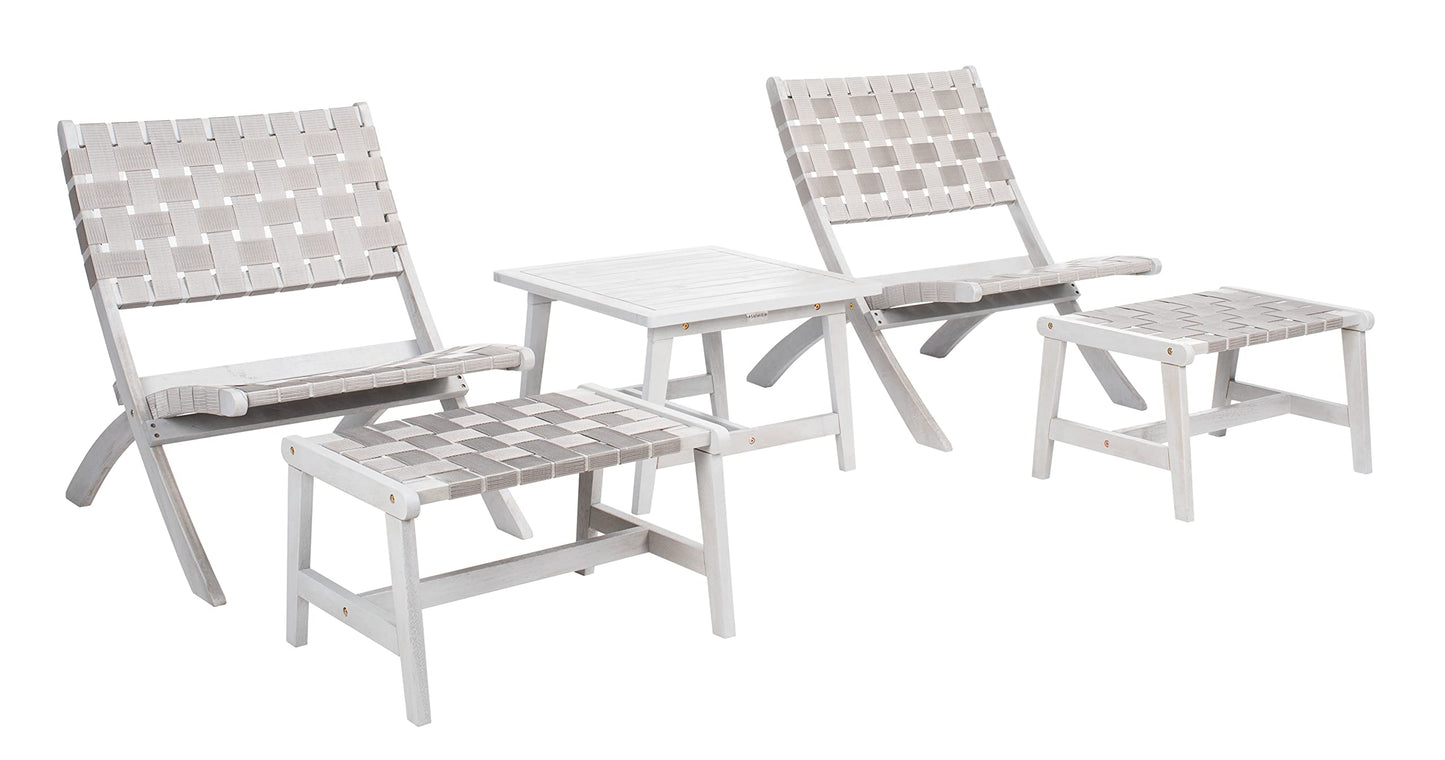 SAFAVIEH Outdoor Collection Darryl Acacia Wood 5-Piece Patio Set PAT7078B, Grey/Grey