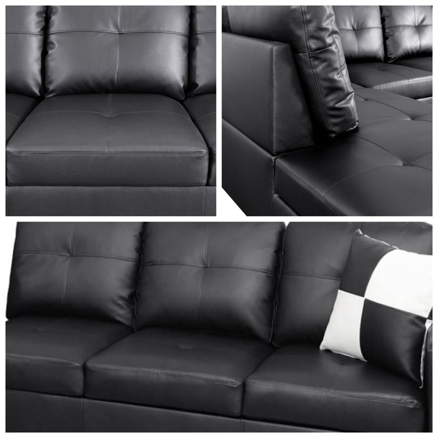 Trygoal 103.5" Sectional Couches for Living Room, Leather 4 Seat L Shaped Couch with Chaise, 3-Piece Modular Sofa with Storage Ottoman, Home Furniture Sets for Apartment Office, Black