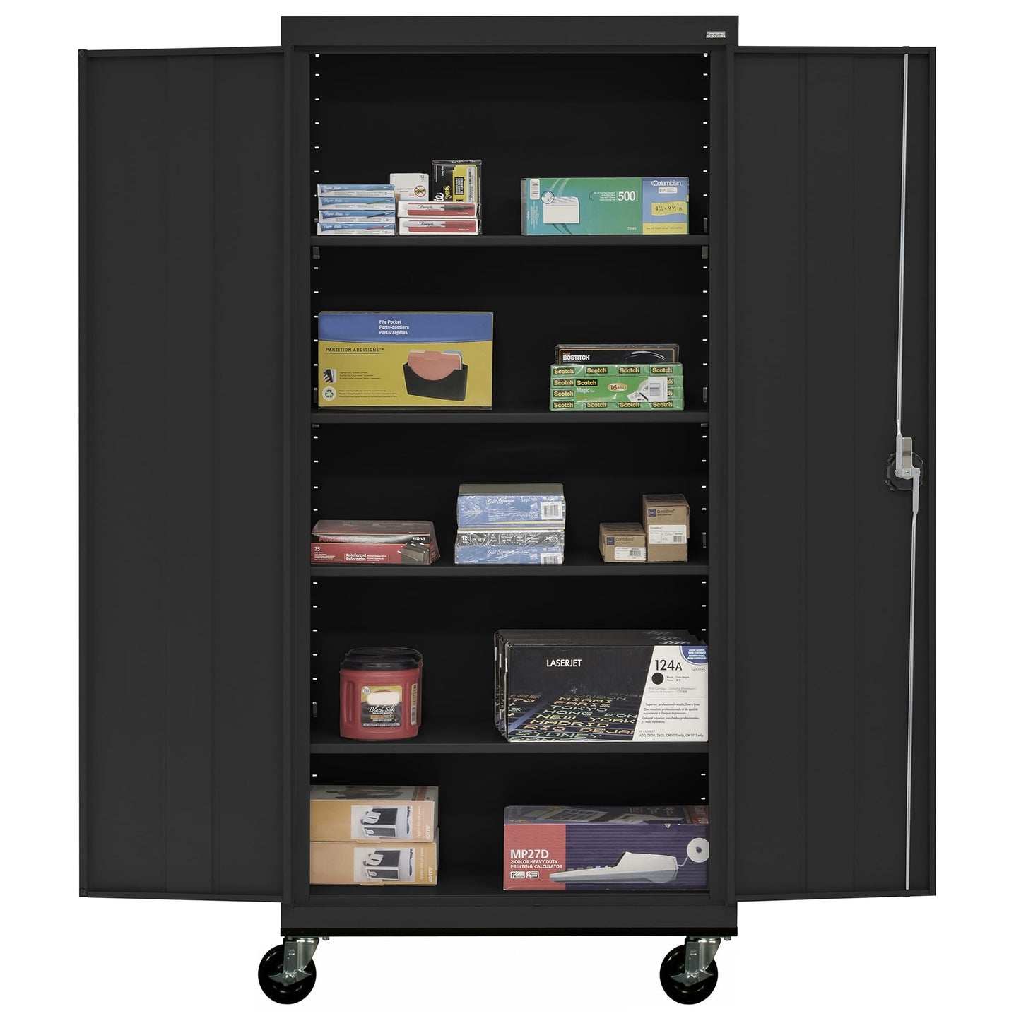 Sandusky Lee TA4R362472-09 Transport Series Mobile Storage Cabinet with Wheels, Adjustable Shelves, 230lb Capacity, 24" Depth x 36" Width x 78" Height, Black
