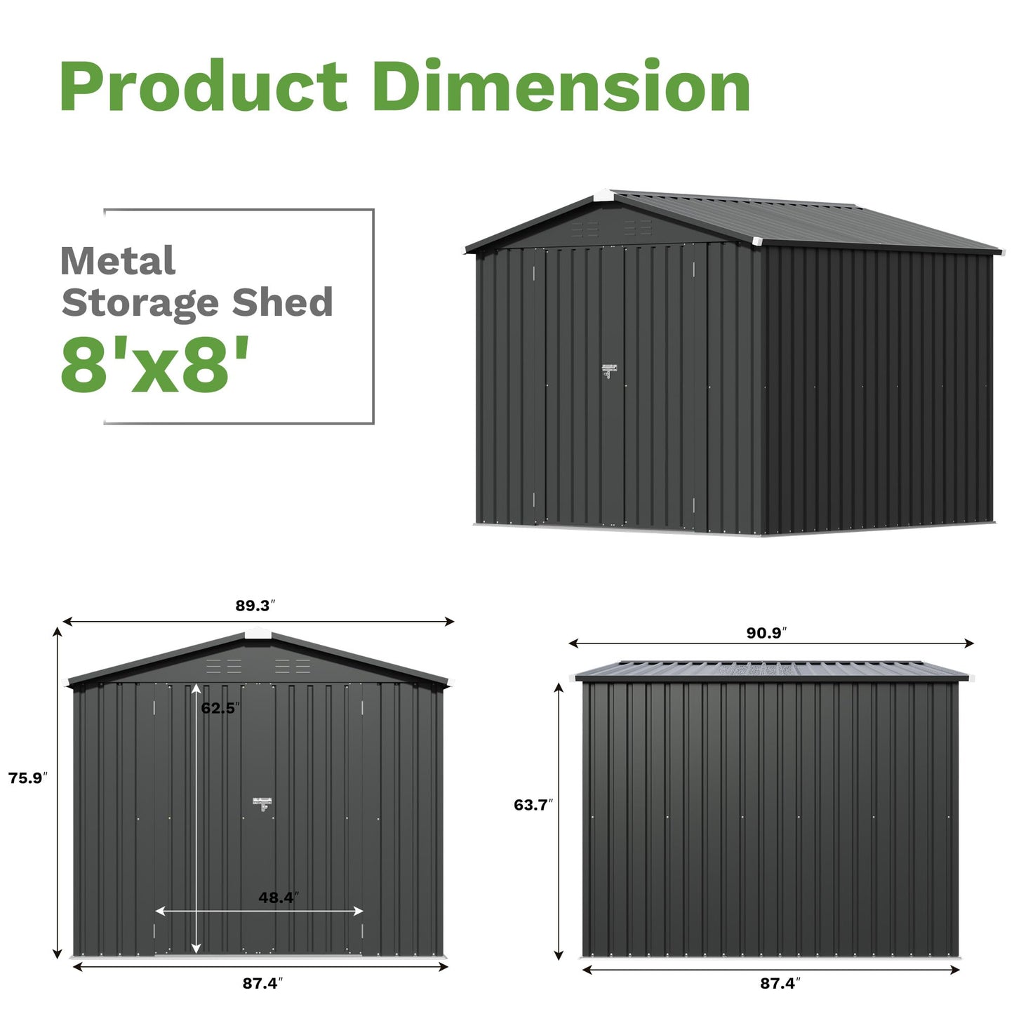 Patiowell 8x8 FT Outdoor Storage Shed, Garden Tool Storage Sheds with Sloping Roof and Double Lockable Door, Outdoor Shed for Backyard Patio Lawn, Black