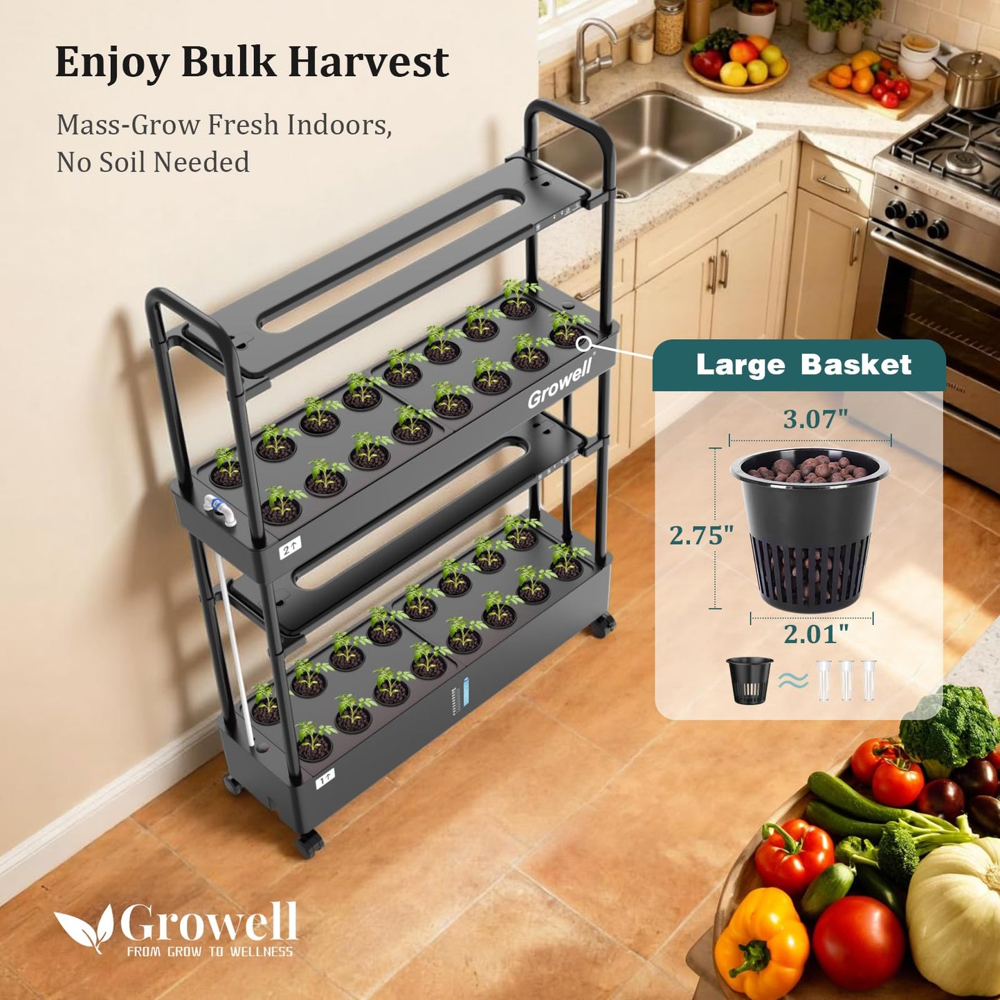 Growell Large Basket Hydroponics Growing System Kit, 32 Pods Vertical Hydroponic Garden with 2 Grow Light Modes, Auto Circulating Water System, 32L Indoor Gardening System for Herb Vegetable Fruit