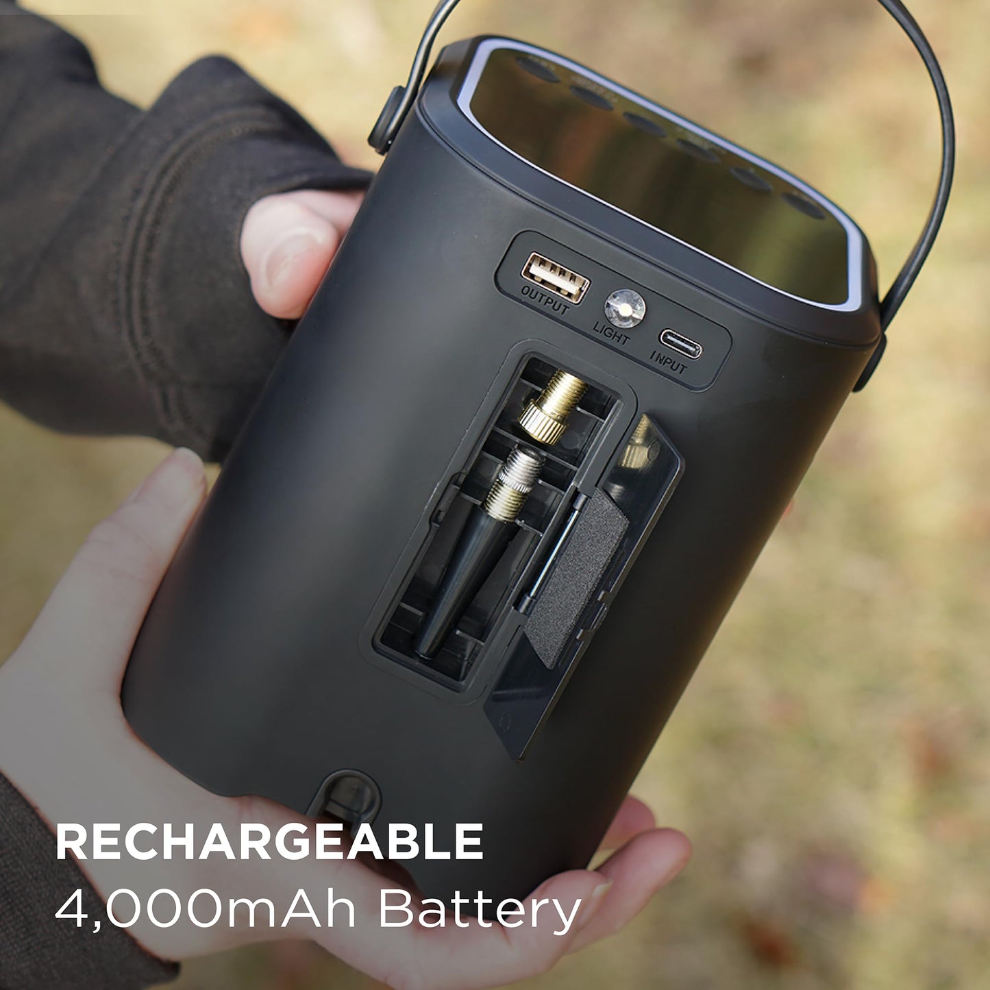 NeverGoFlat 150 PSI Air Compressor and All-in-One Emergency Tool with Emergency Lighting and 4,000mAh Power Bank