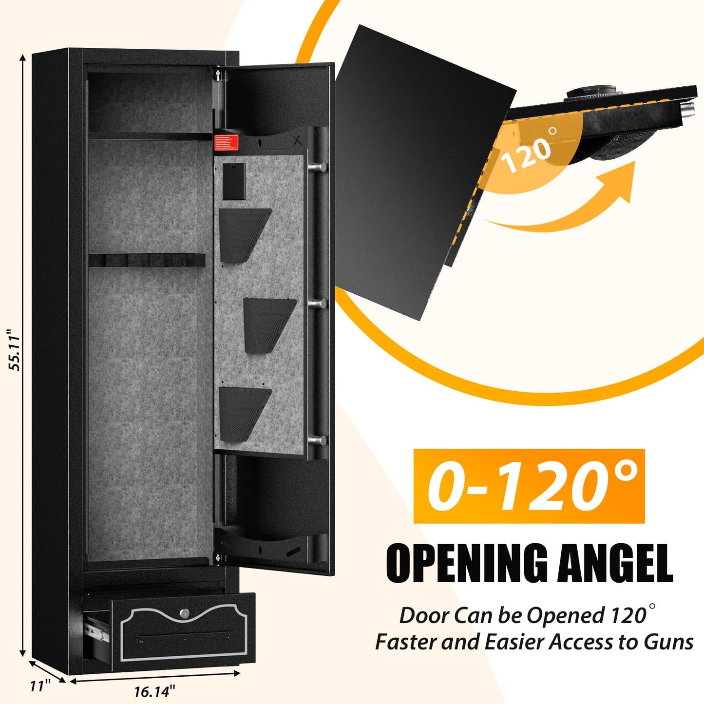 Zevemomo Gun Safes, 8 Gun Cabinet Rifle Safe for Home, Quick & Easy Access Gun Safe for Rifles and Pistols with LED Light & Drawer, Electronic Lock(No assembly required)