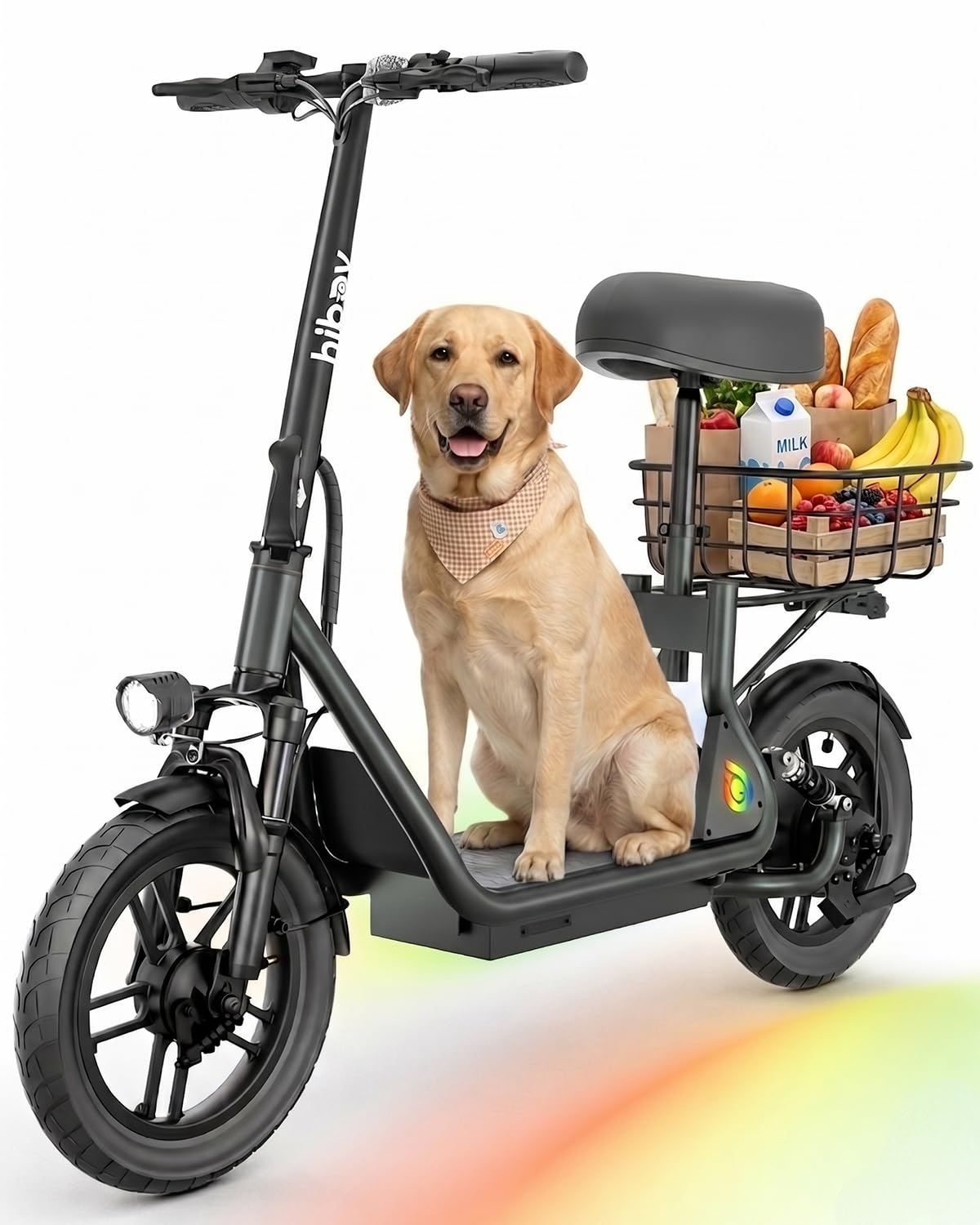 Hiboy Q2 Electric Scooter with Seat for Adults, 500W Peak Motor, 20MPH, 22 Miles Range, Foldable, Dual Suspension, Front & Rear Drum Brakes, Commuter E Scooter with Basket & Phone Holder, Pure Black