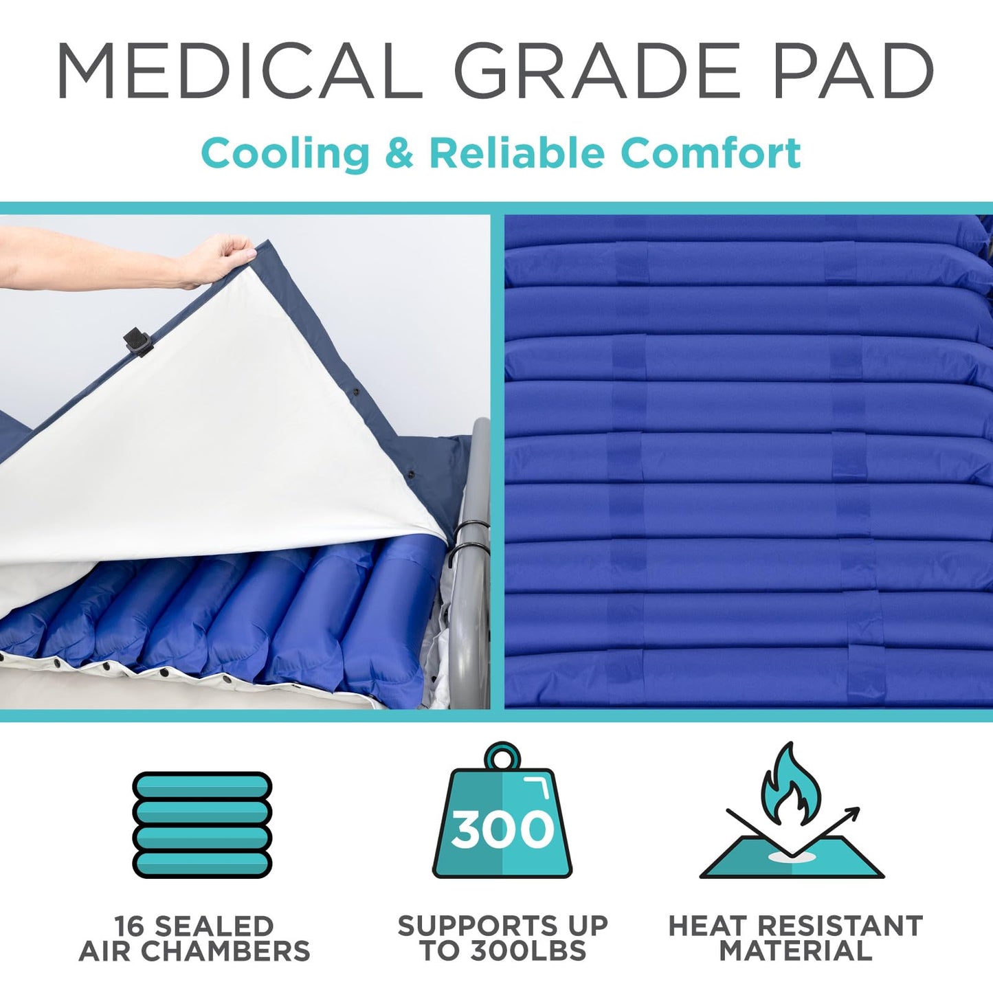 Vive 5" Alternating Pressure Mattress - Air Topper Pad for Bed Sore, Ulcer Prevention, Bedridden Treatment - Inflatable, Quiet Alternative Cover - Fits Hospital Bed - Includes Electric Pump System