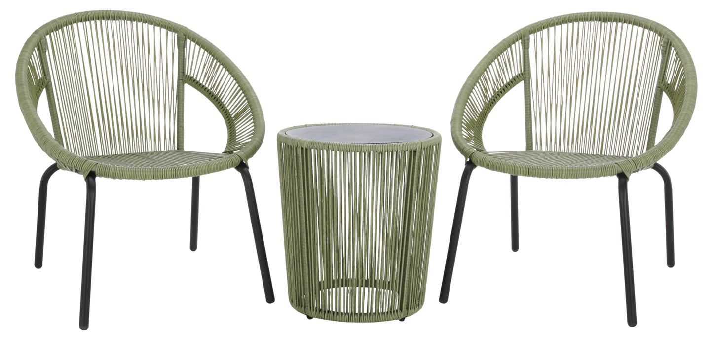 SAFAVIEH Outdoor Patio Furniture Collection - Otto Green & Black Rattan 3-Piece Bistro Set with 2 Chairs and Accent Table (PAT7549B)