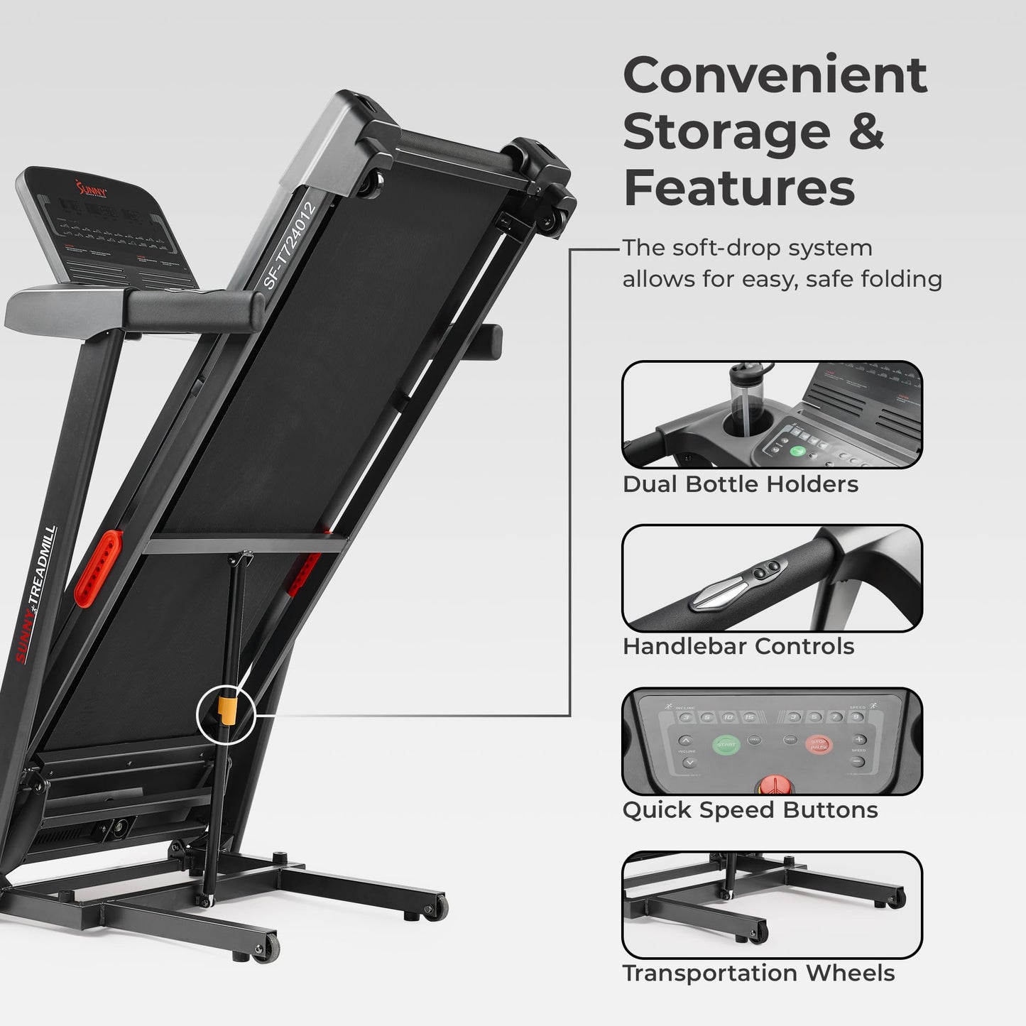 Sunny Health & Fitness Active 400 Smart Auto Incline Treadmill – Foldable Running Machine w/Bluetooth, Wi-Fi, 12% Incline, Shock Absorption & SunnyFit Fitness App - SF-T724012