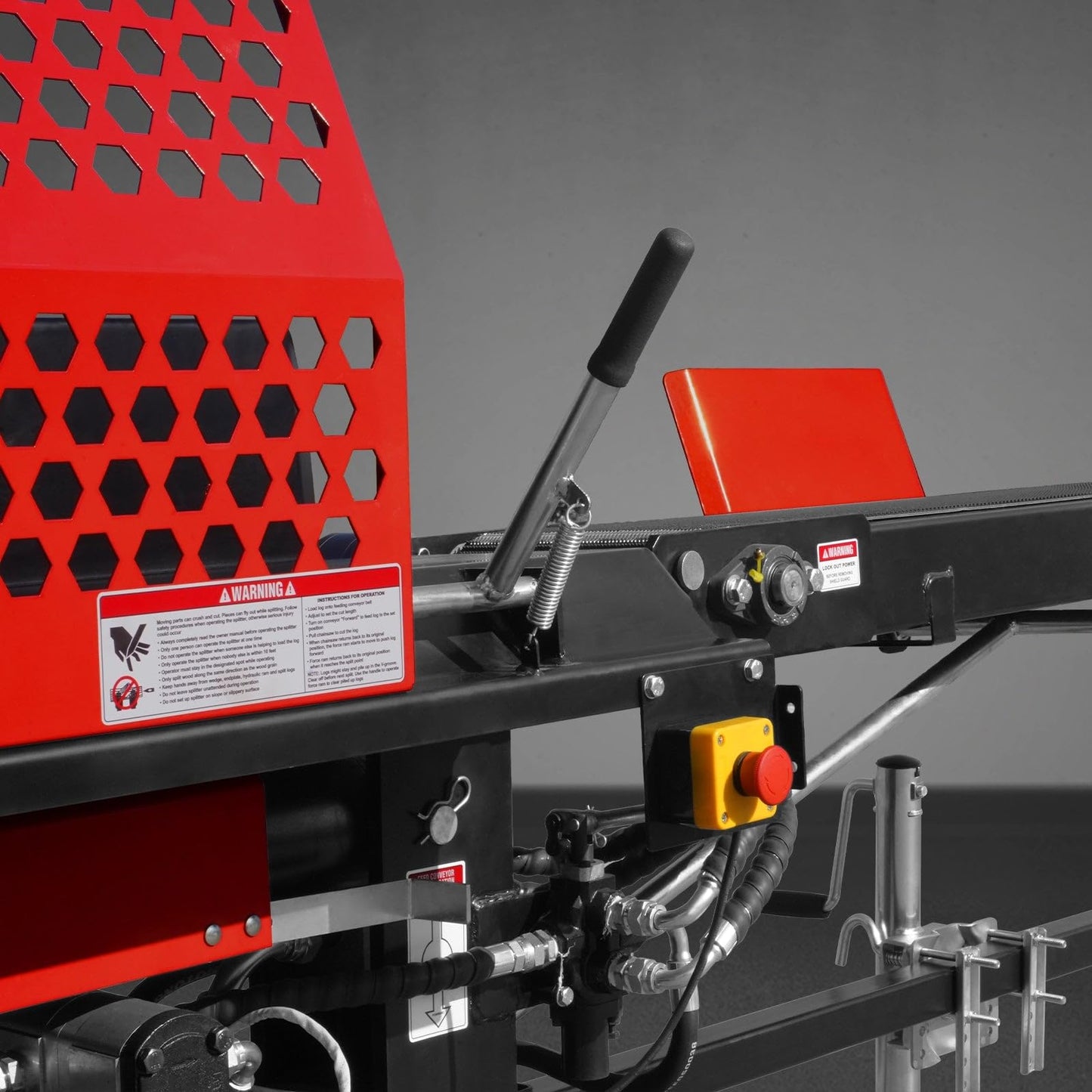 MechMaxx ZONSEN 459cc 15hp Electric & Recoil Start Engine Firewood Log Splitter Processor with Conveyor, 20ton Splitting Force 24" x 15" Log Capacity, 18" Chainsaw, HLS20