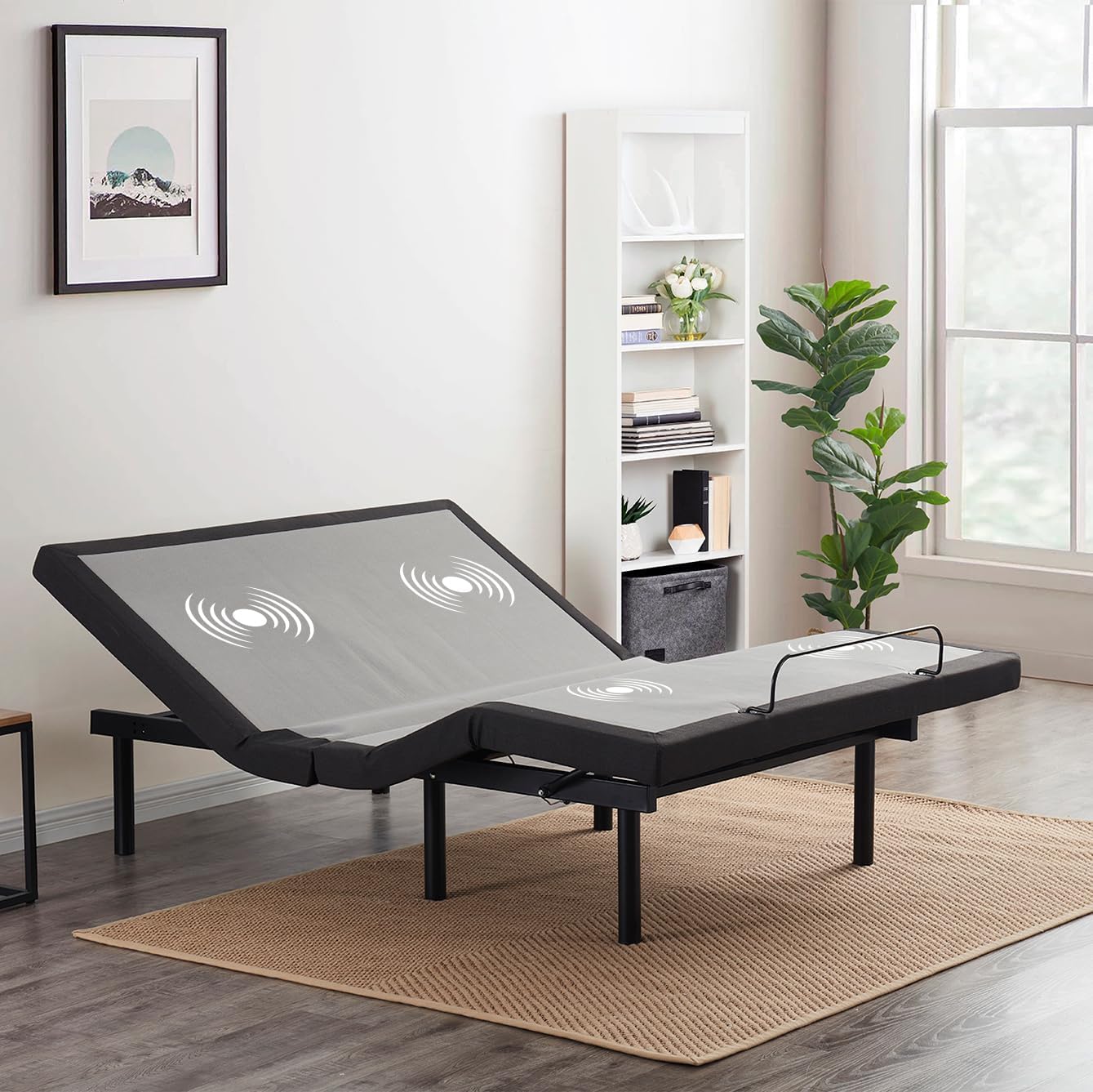 Virtu Adjustable Bed Frame, Zero Clearance Adjustable Massage Bed Frame, Adjustable Bed Base Head & Foot Massage, Wireless Remote Fast & Easy Assembly, USB Ports, LED Light (California King)