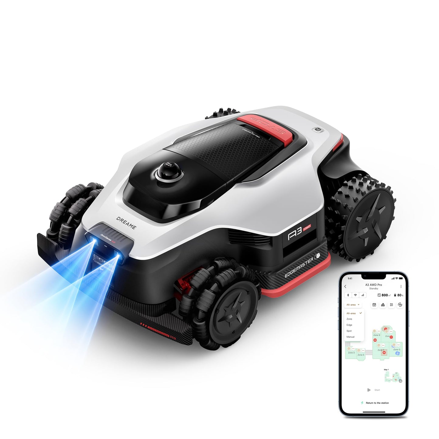 DREAME LiDAR 2500 Robot Lawn Mower A3 AWD Pro Wire Free No RTK, 4WD for 38.7° Slopes, Dual AI Vision Robotic Lawn Mowers,Dual-Disc Cutting 15.8" Width, Smart Zero-Edge, App Control for 0.62 Acre