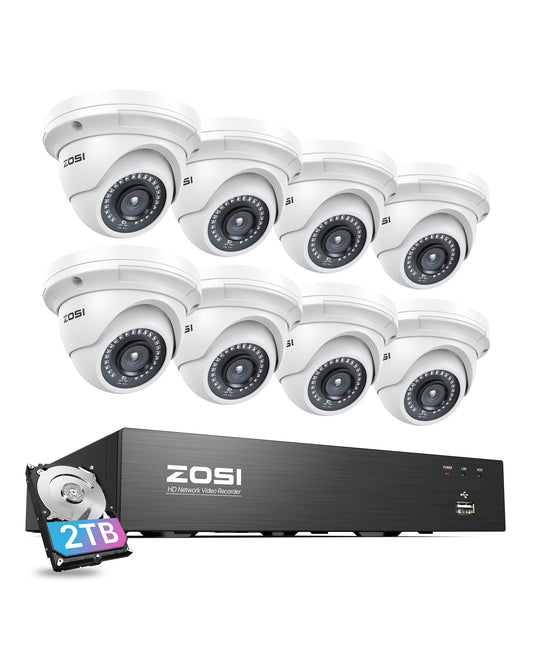 ZOSI 8CH 4K PoE Home Security System with 2TB HDD, 8pcs 3K 5MP Weatherproof Metal Outdoor Indoor PoE Cameras, Night Vision, Motion Detection, Remote Access, 8MP Surveillance NVR for 24/7 Recording